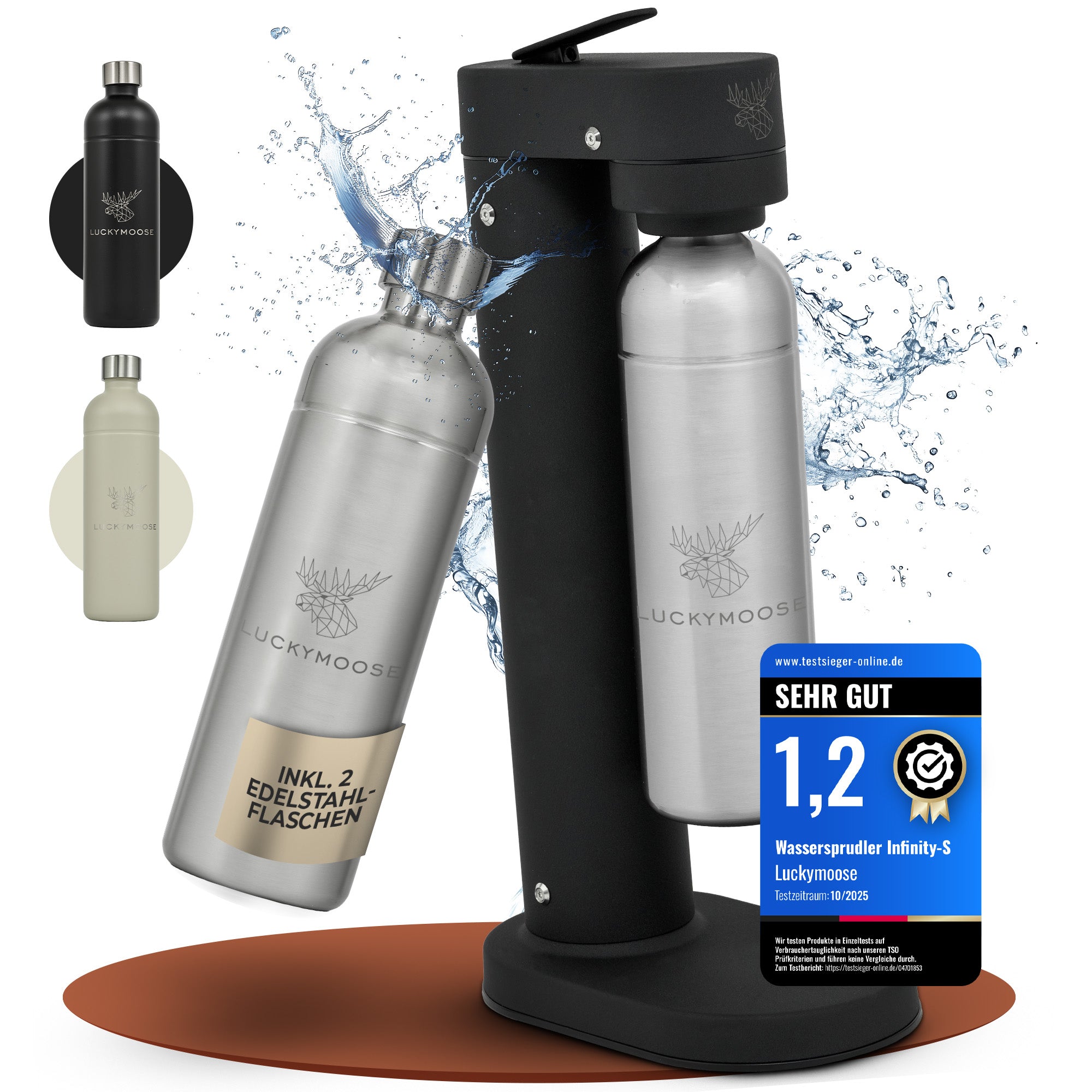 Infinity-S Wassersprudler mit 2x 1,25L Edelstahlflaschen