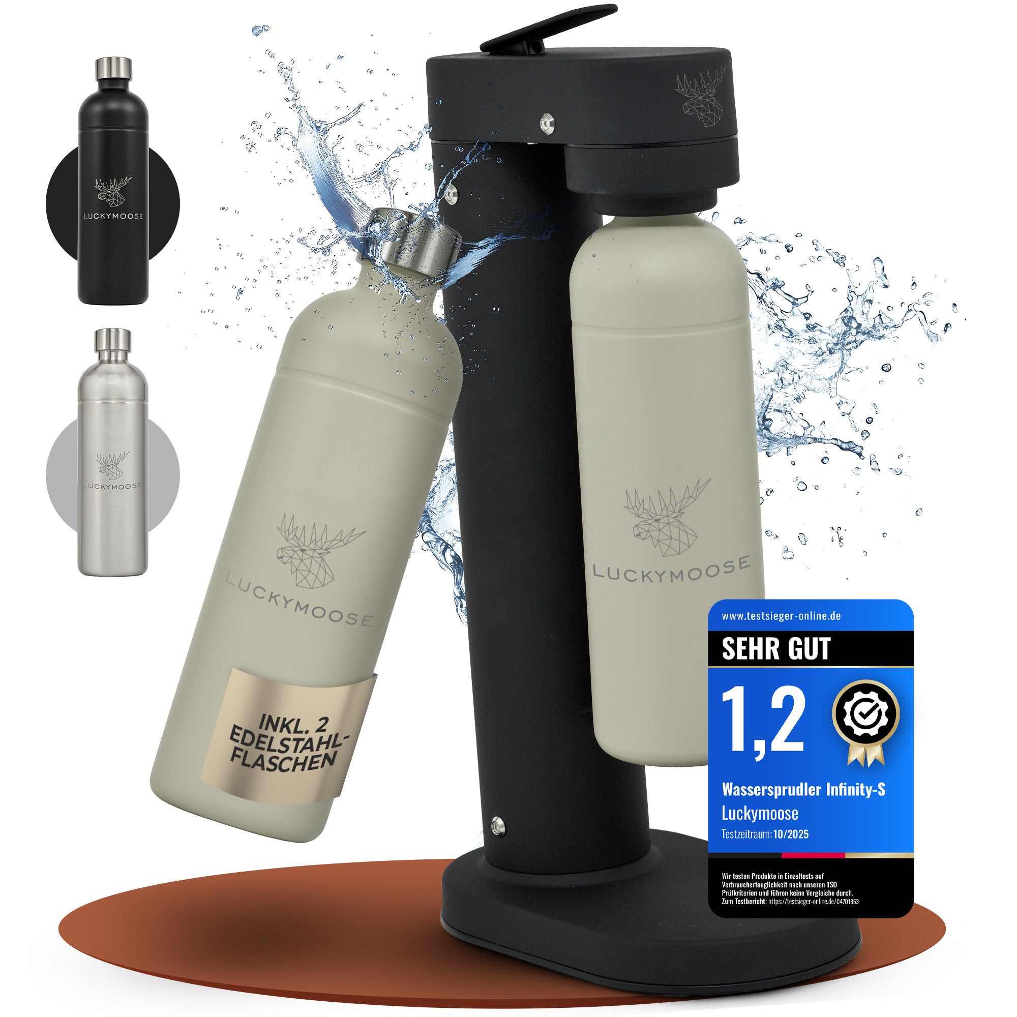 Infinity-S Wassersprudler mit 2x 1,25L Edelstahlflaschen