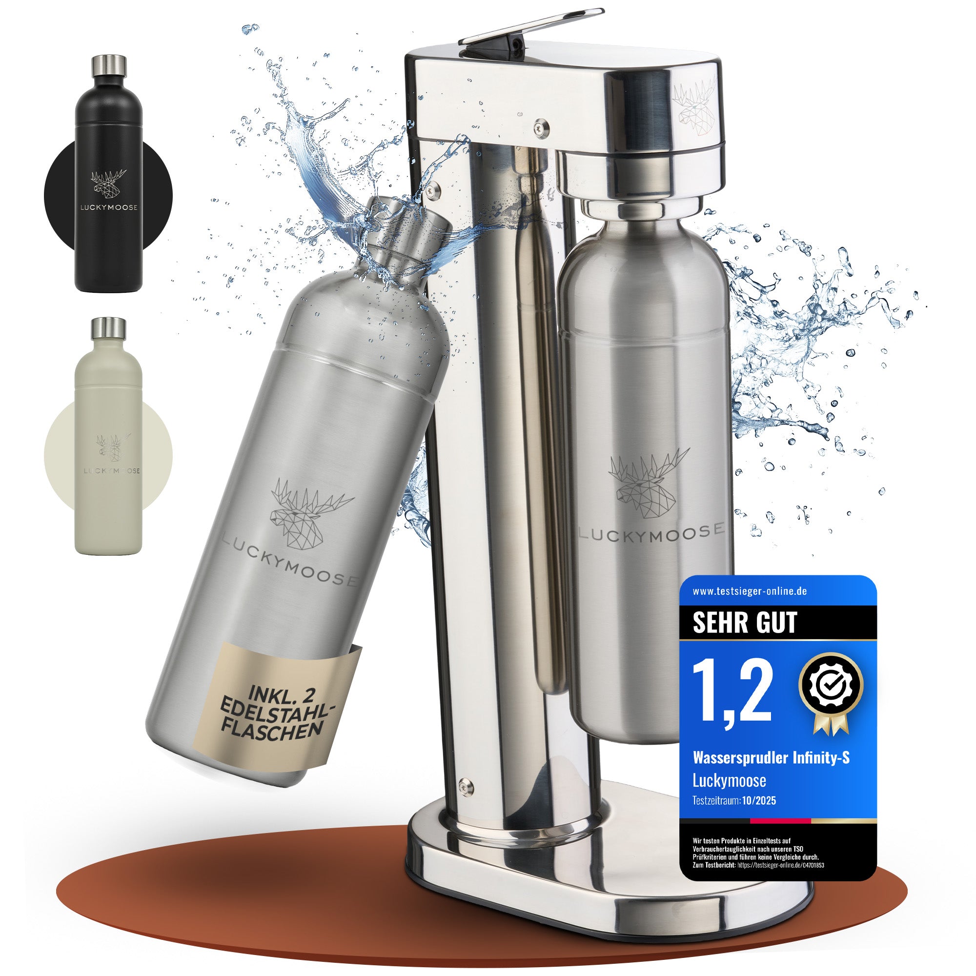 Infinity-S Wassersprudler mit 2x 1,25L Edelstahlflaschen