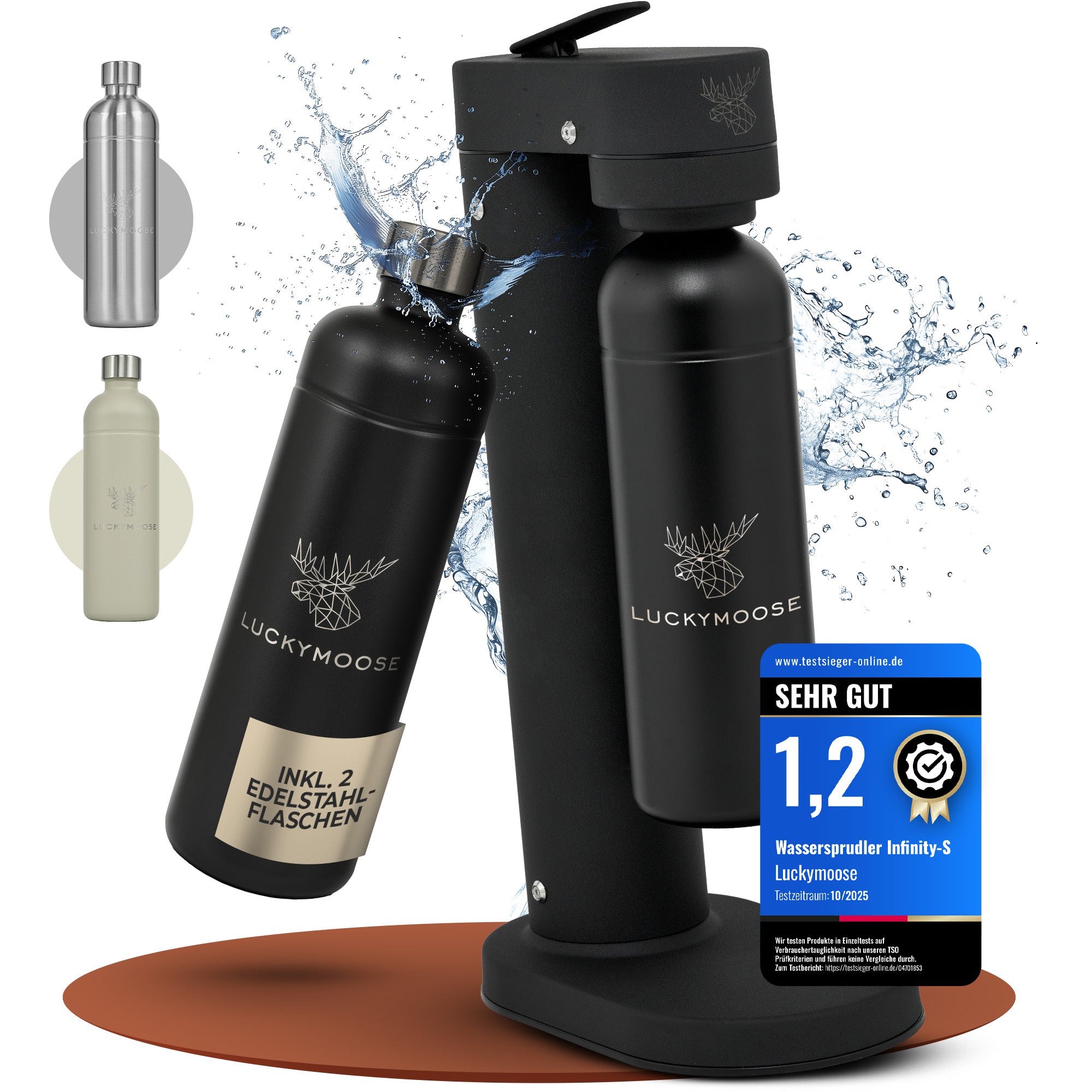 Infinity-S Wassersprudler mit 2x 1,25L Edelstahlflaschen