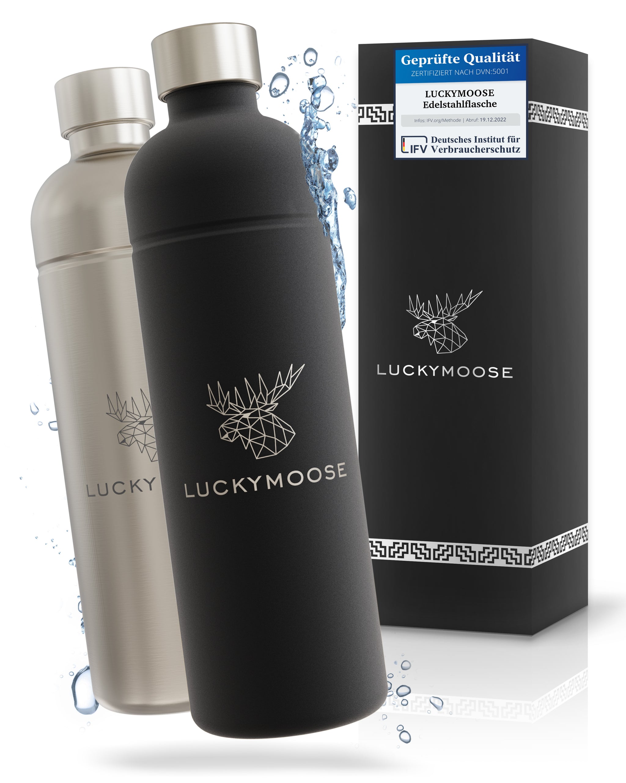 Luckymoose® Infinity Edelstahlflasche 1,25L für Aarke, Philips, Brita [B-Ware]