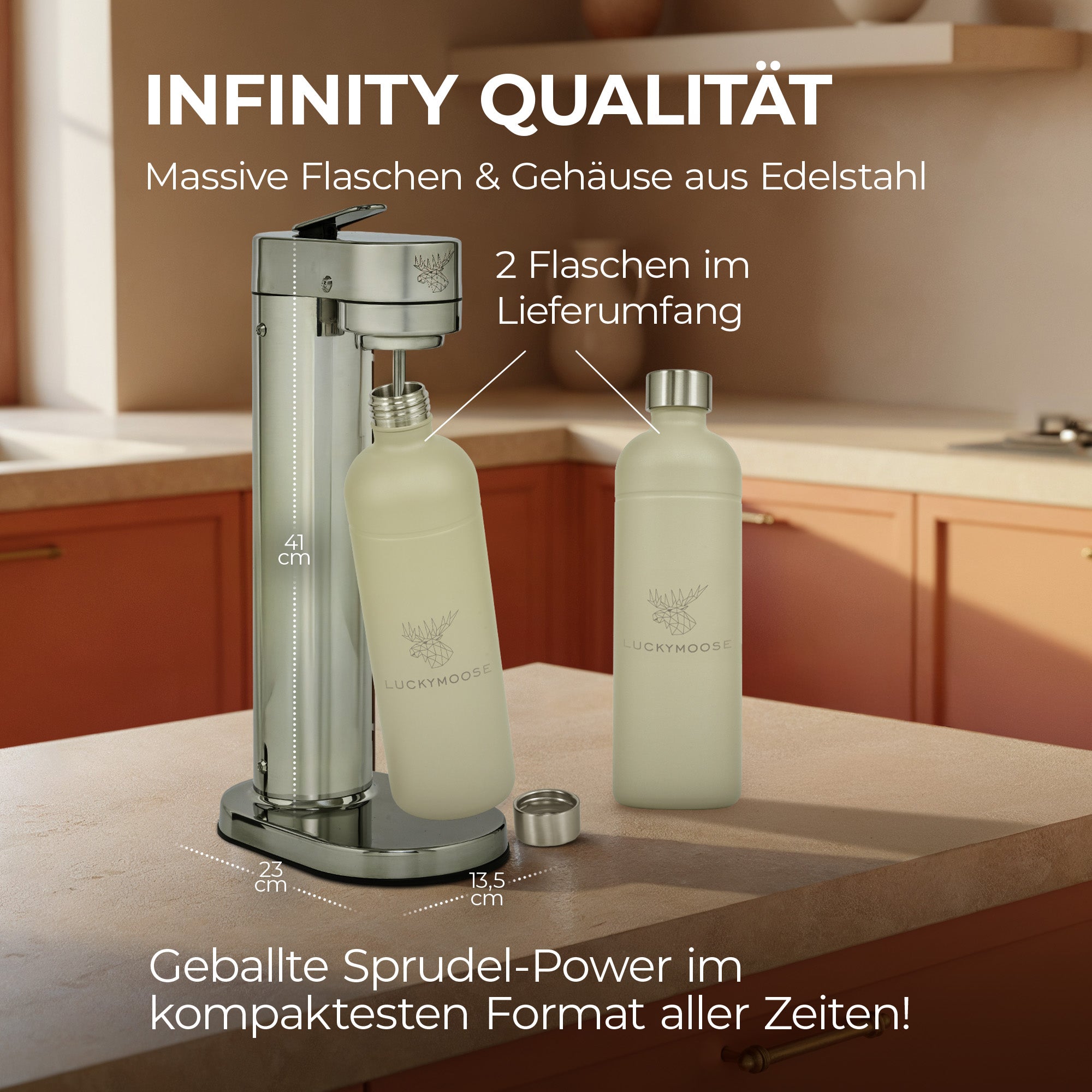 Infinity-S Wassersprudler mit 2x 1,25L Edelstahlflaschen