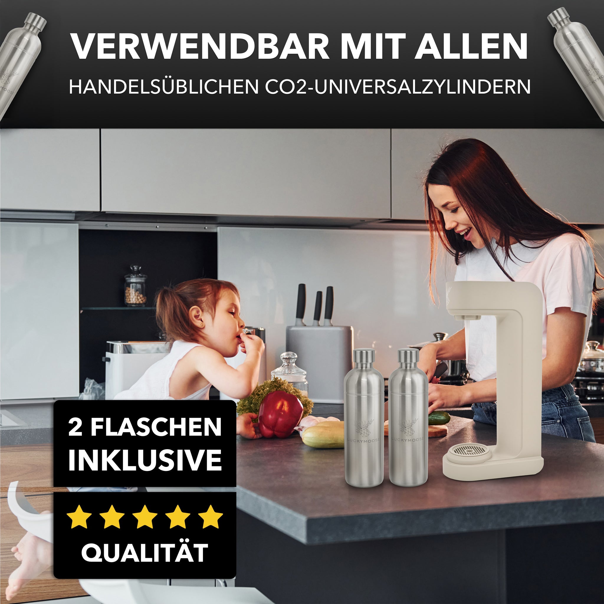 Infinity Wassersprudler mit 2x 1,25L Edelstahlflaschen