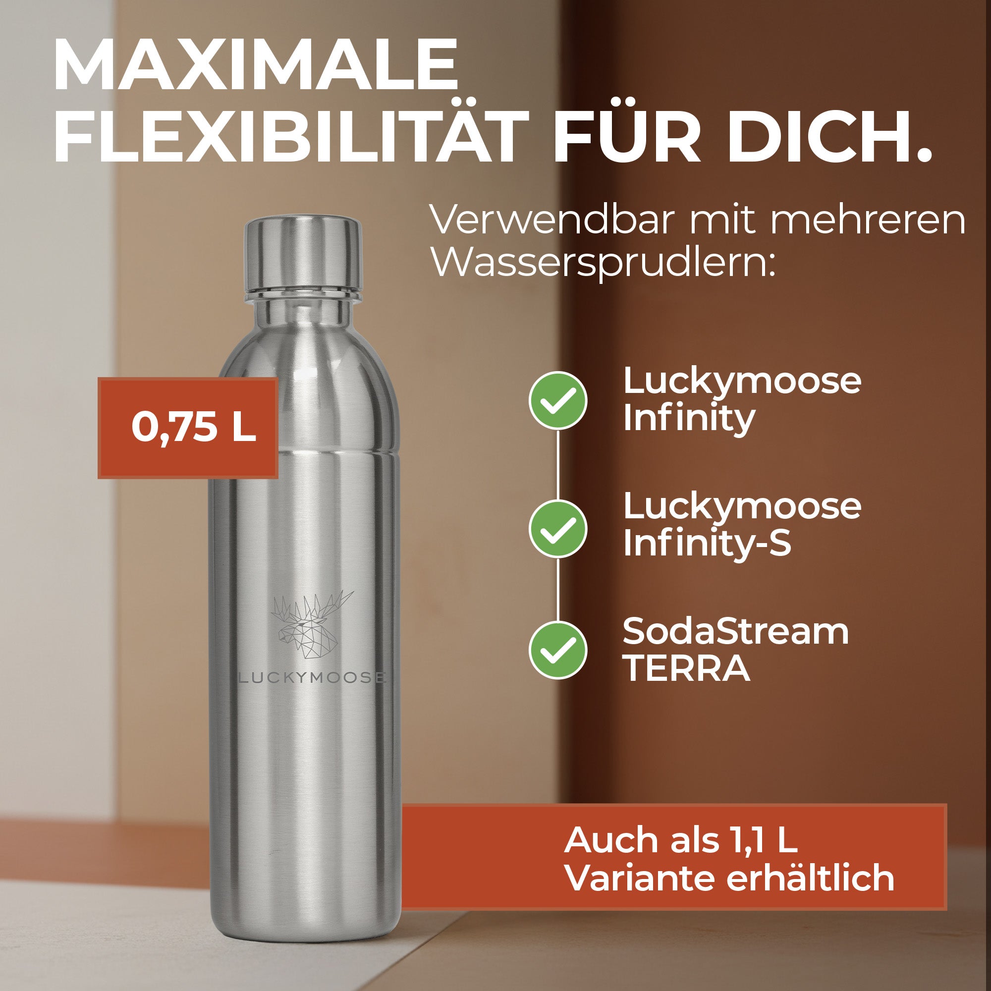Infinity Edelstahlflasche für 1,1L & 0,75L Sodastream TERRA & DUO