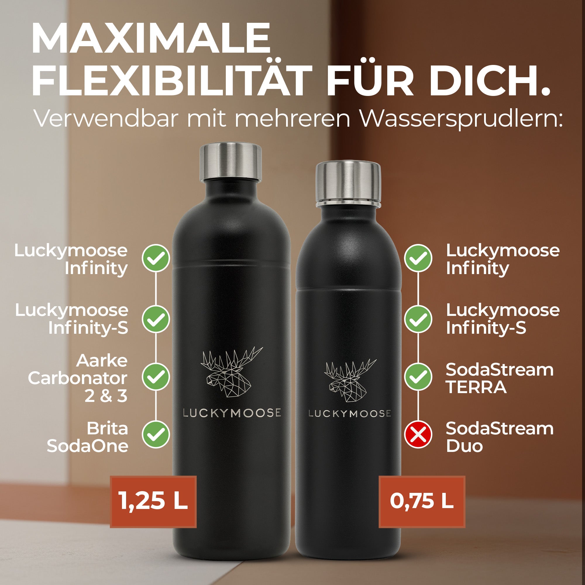Infinity Edelstahlflasche 1,25L für Aarke, Philips, Brita