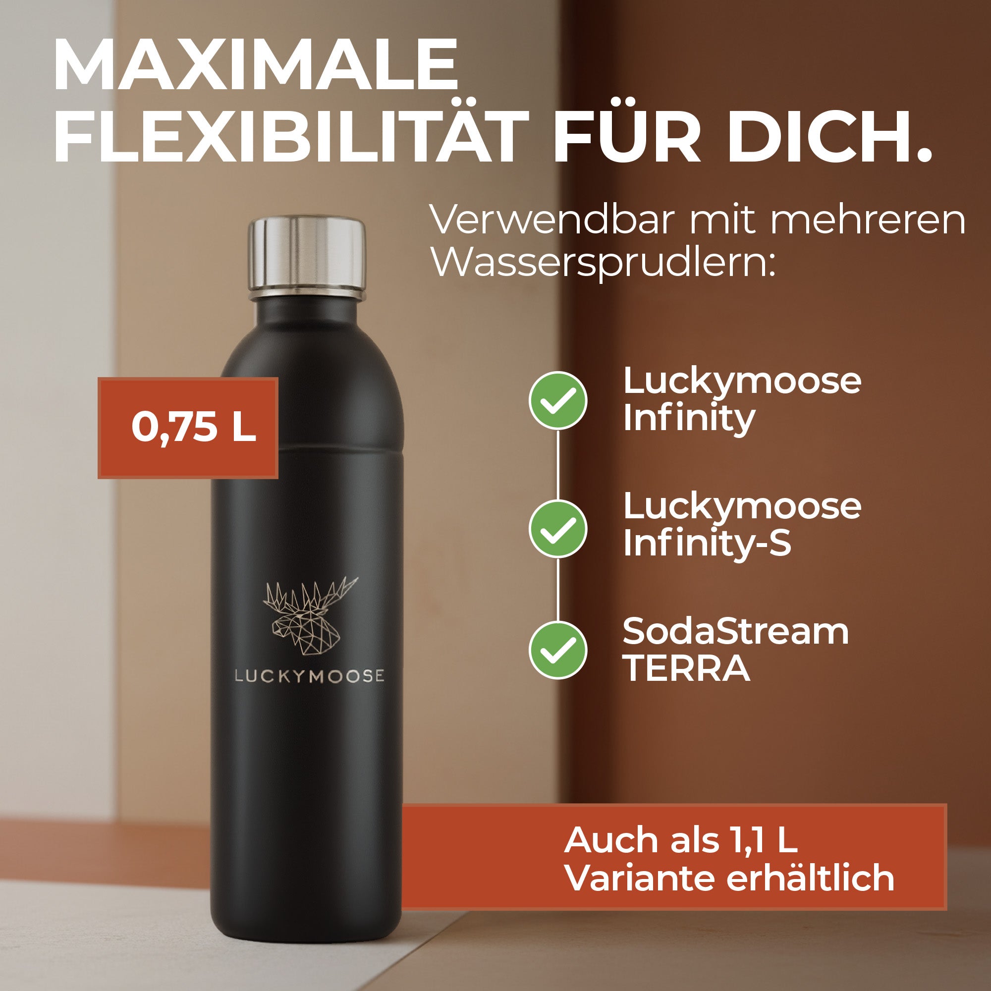 Infinity Edelstahlflasche für 1,1L & 0,75L Sodastream TERRA & DUO