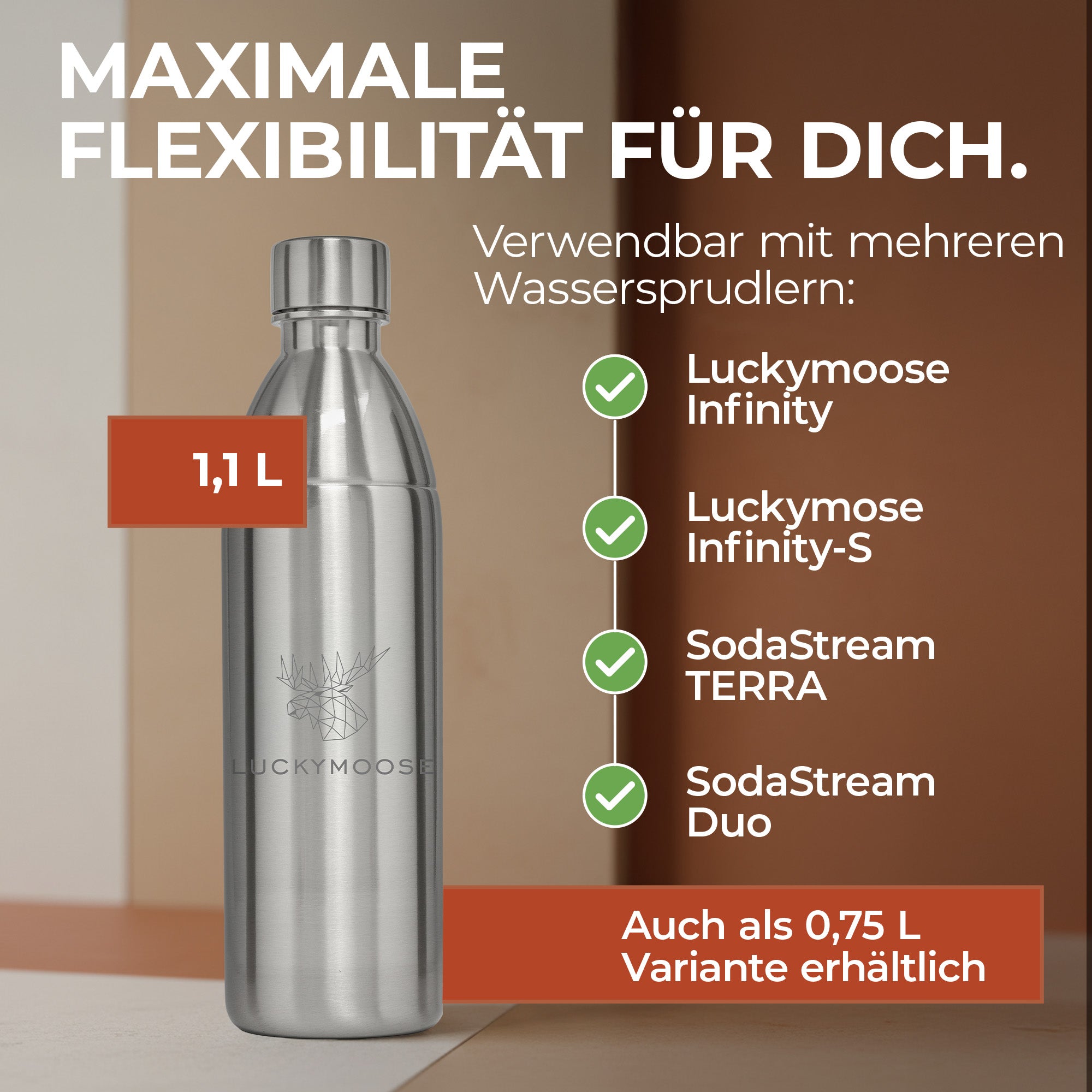 Infinity Edelstahlflasche für 1,1L & 0,75L Sodastream TERRA & DUO