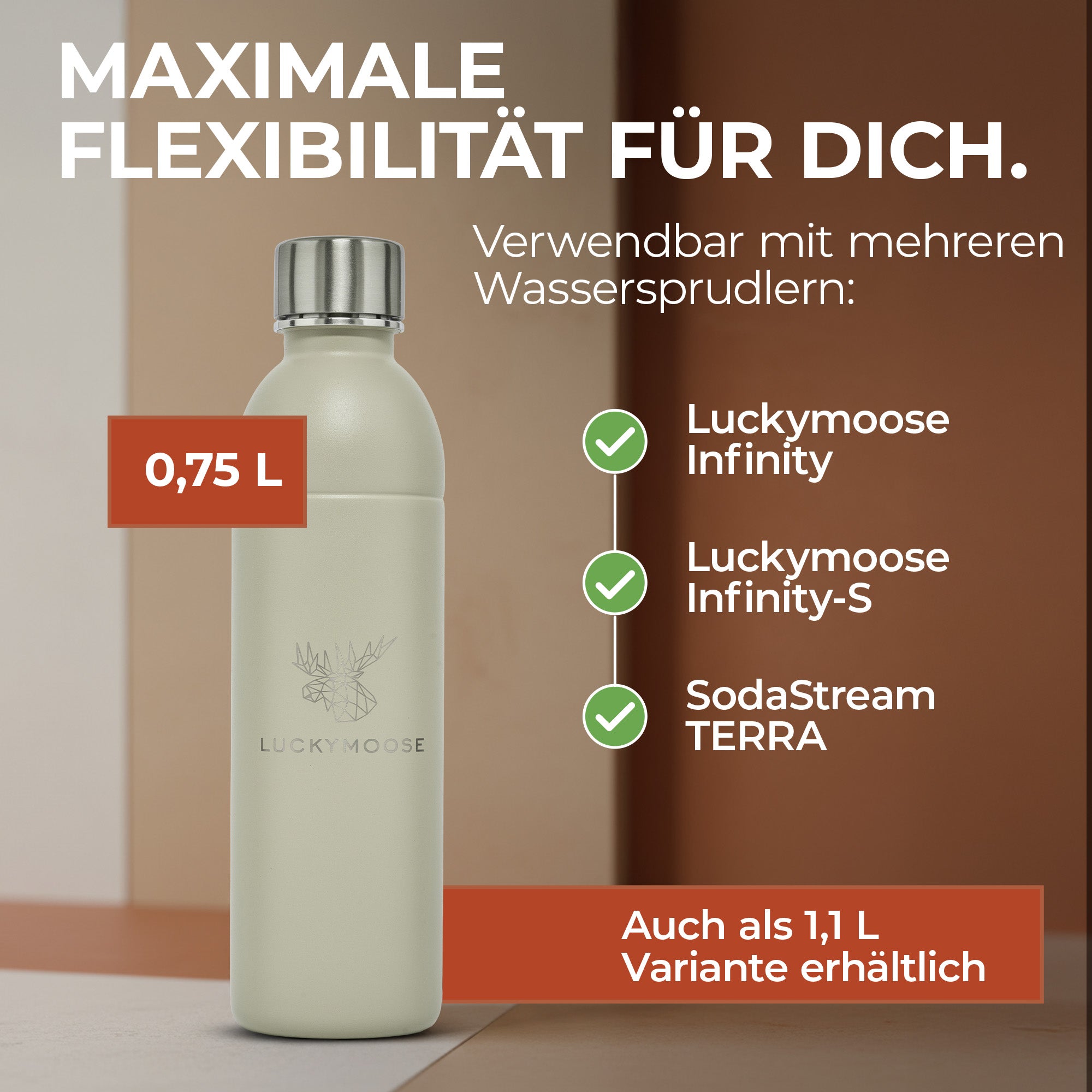 Infinity Edelstahlflasche für 1,1L & 0,75L Sodastream TERRA & DUO