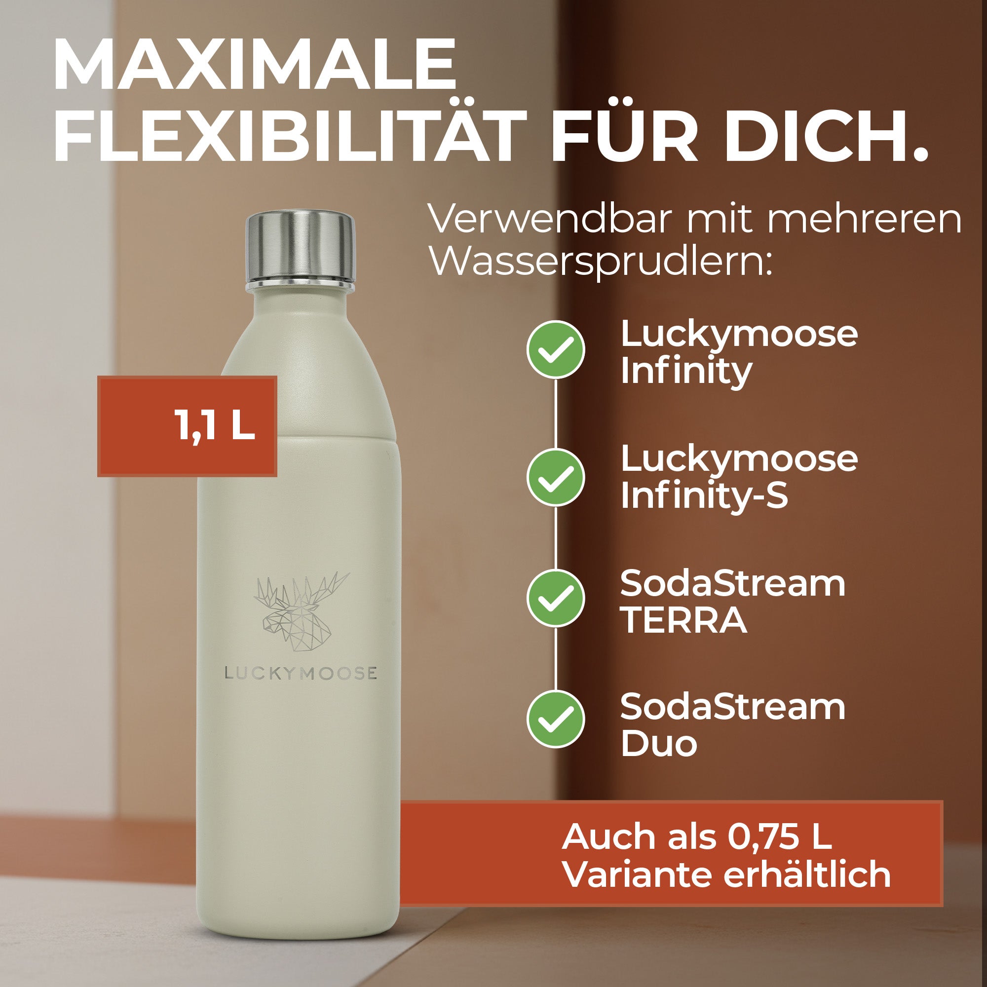 Infinity Edelstahlflasche für 1,1L & 0,75L Sodastream TERRA & DUO