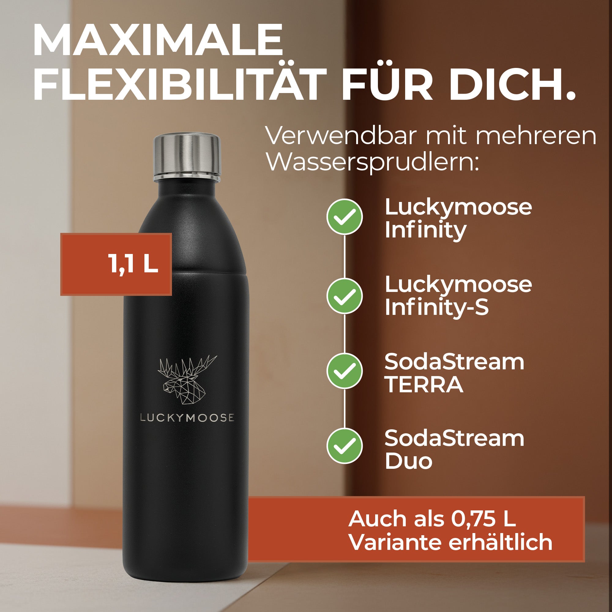 Infinity Edelstahlflasche für 1,1L & 0,75L Sodastream TERRA & DUO