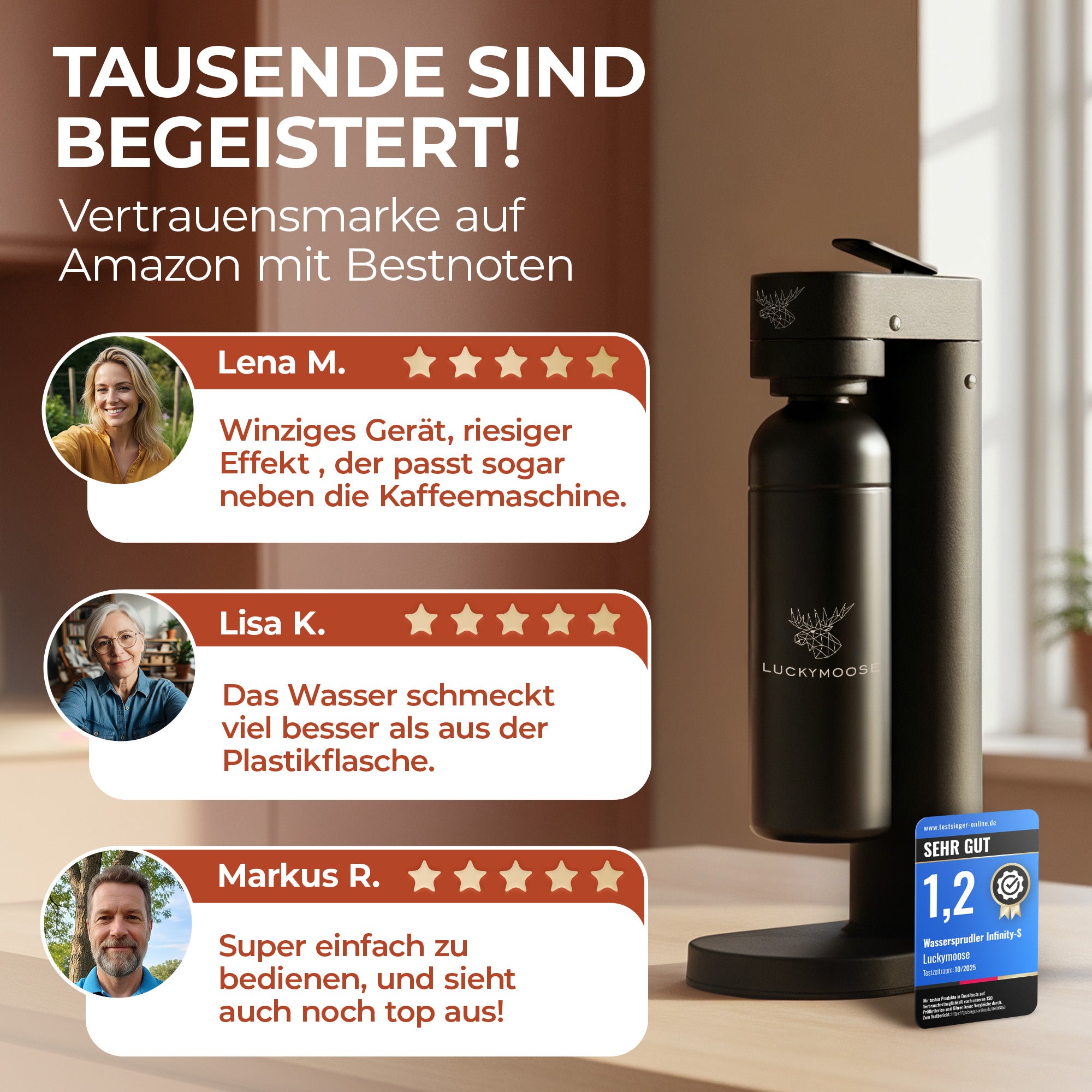 Infinity-S Wassersprudler mit 2x 1,25L Edelstahlflaschen