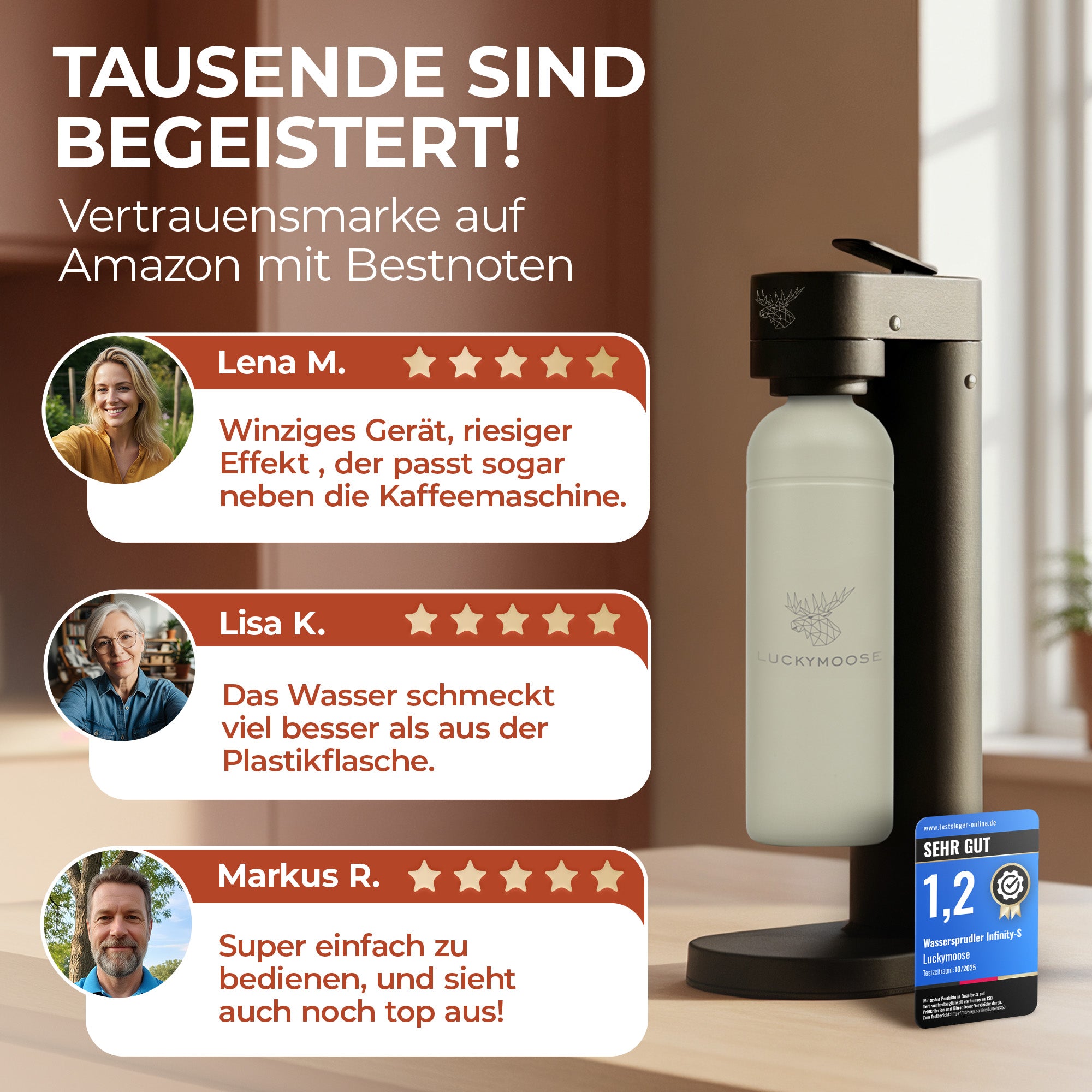 Infinity-S Wassersprudler mit 2x 1,25L Edelstahlflaschen