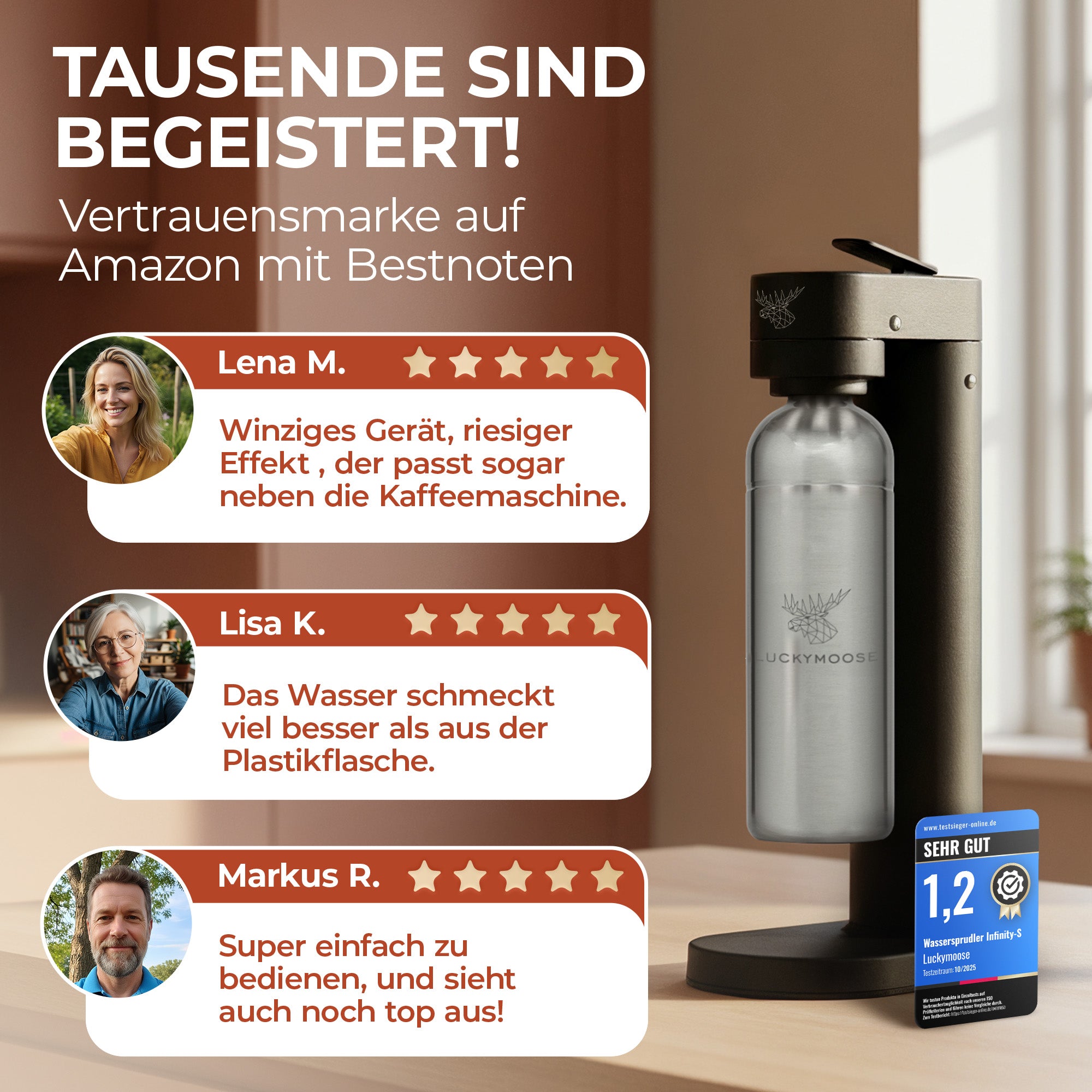 Infinity-S Wassersprudler mit 2x 1,25L Edelstahlflaschen