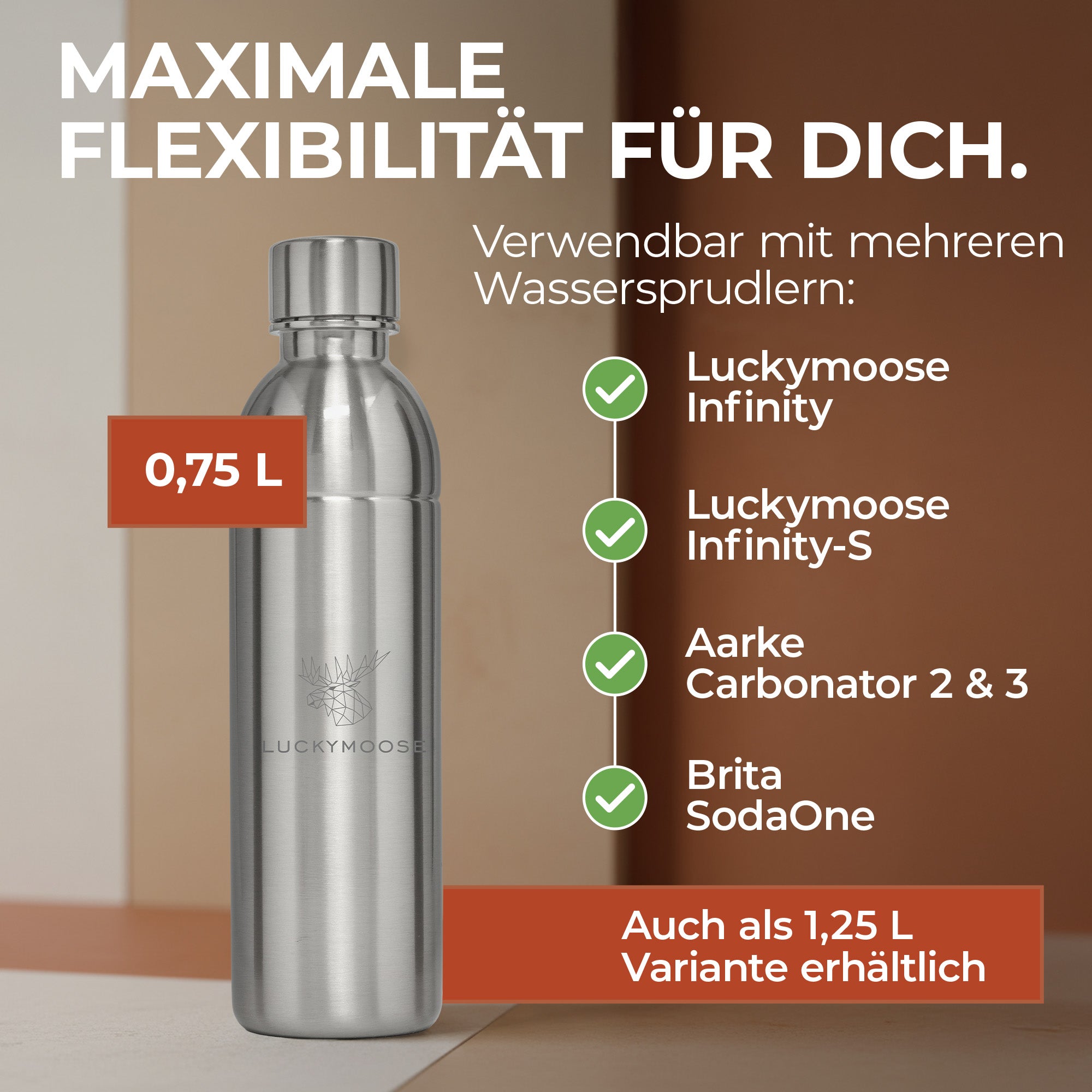 Infinity Edelstahlflasche 1,25L für Aarke, Philips, Brita