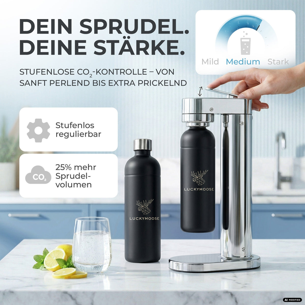 Infinity-S Wassersprudler mit 1,25L Edelstahlflaschen