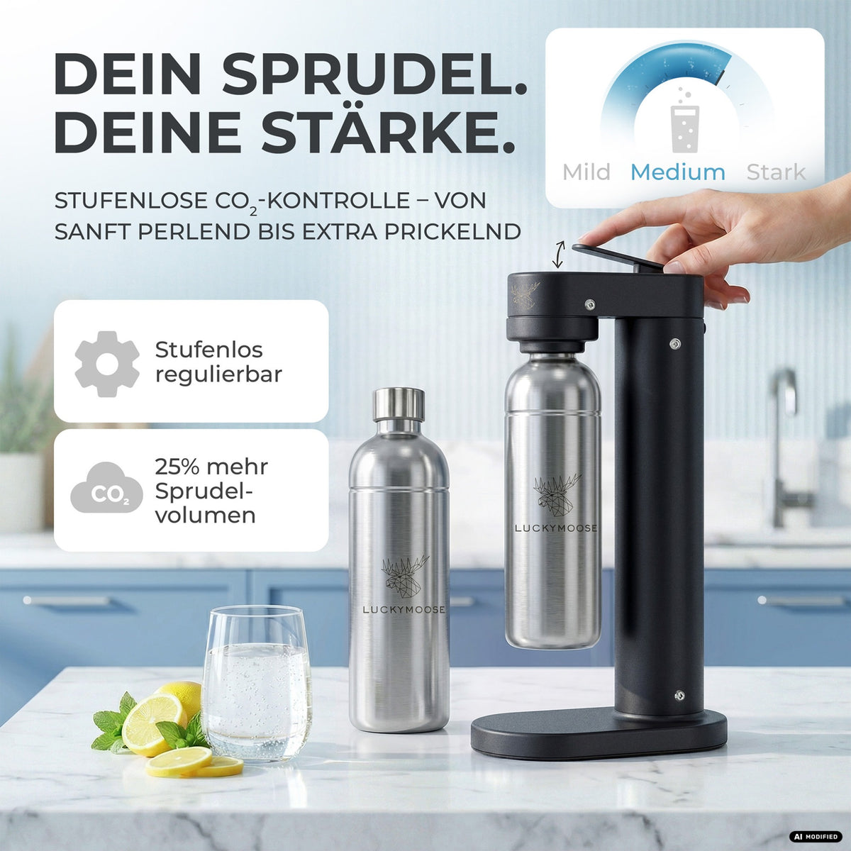 Infinity-S Wassersprudler mit 1,25L Edelstahlflaschen