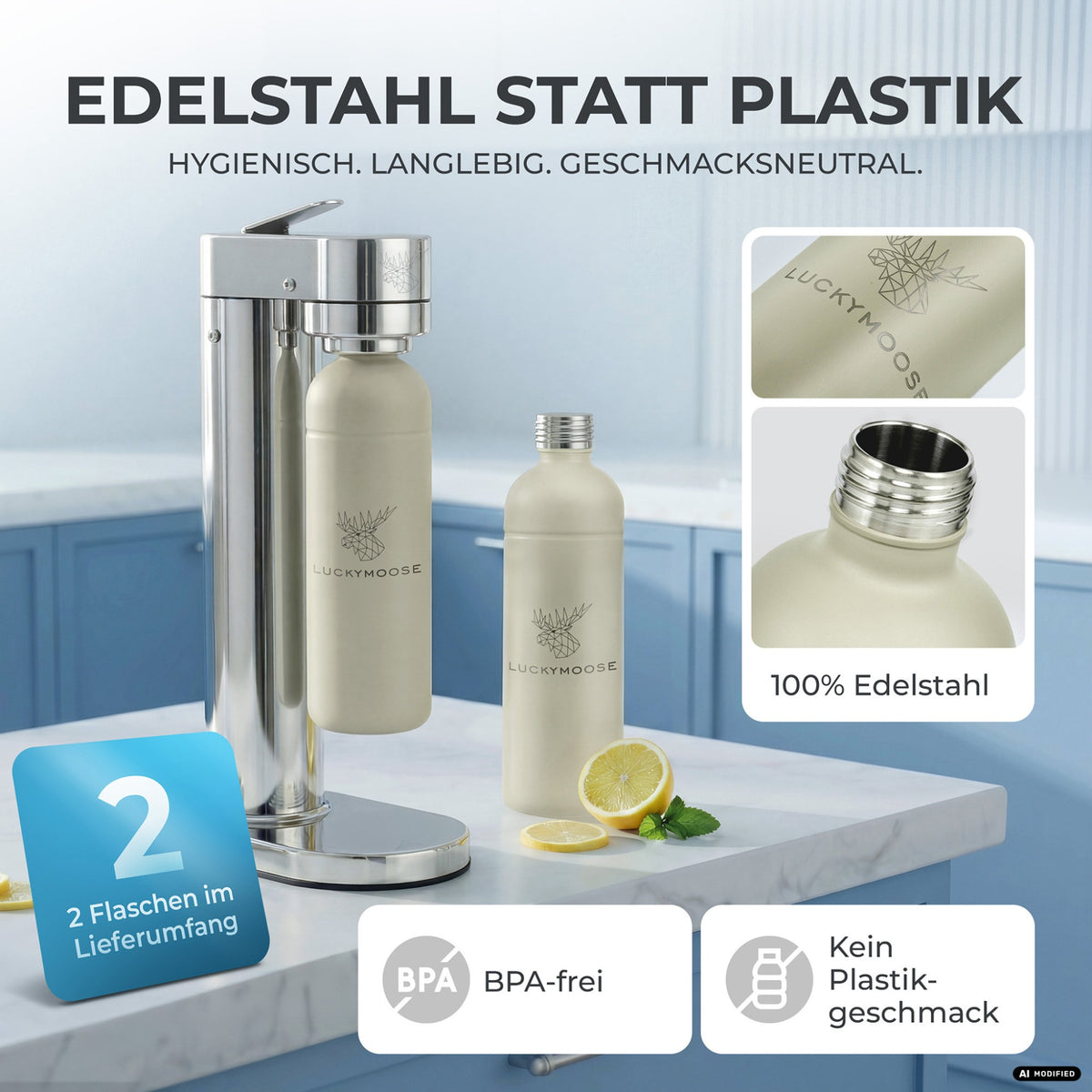 Infinity-S Wassersprudler mit 1,25L Edelstahlflaschen