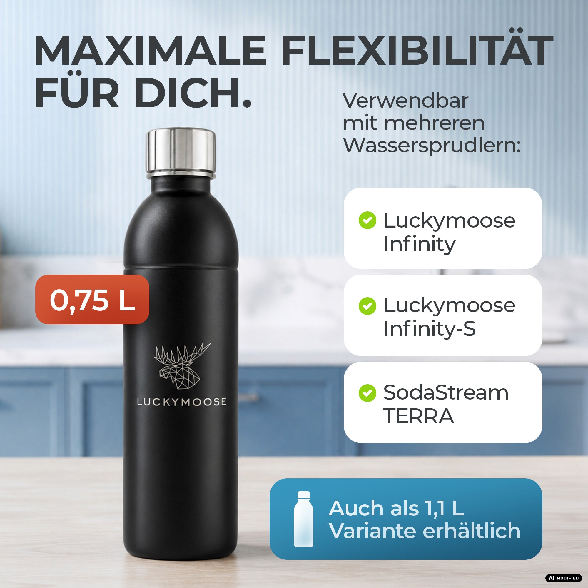 Bouteille en acier inoxydable Infinity pour 1,1L & 0,75L Sodastream TERRA & DUO