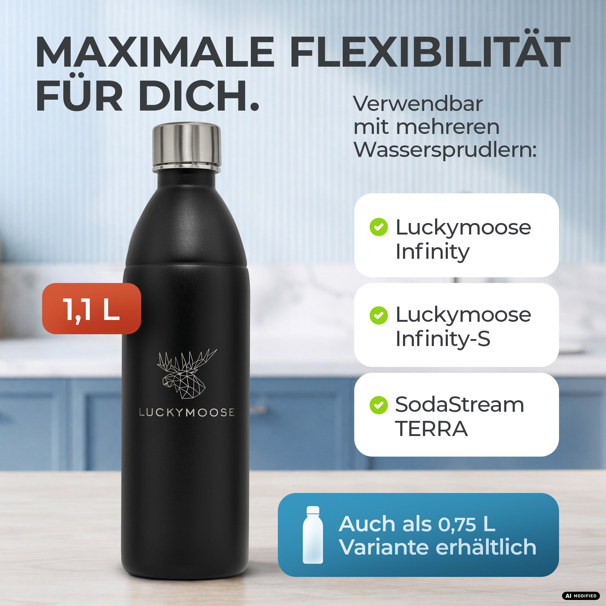 Bouteille en acier inoxydable Infinity pour 1,1L & 0,75L Sodastream TERRA & DUO