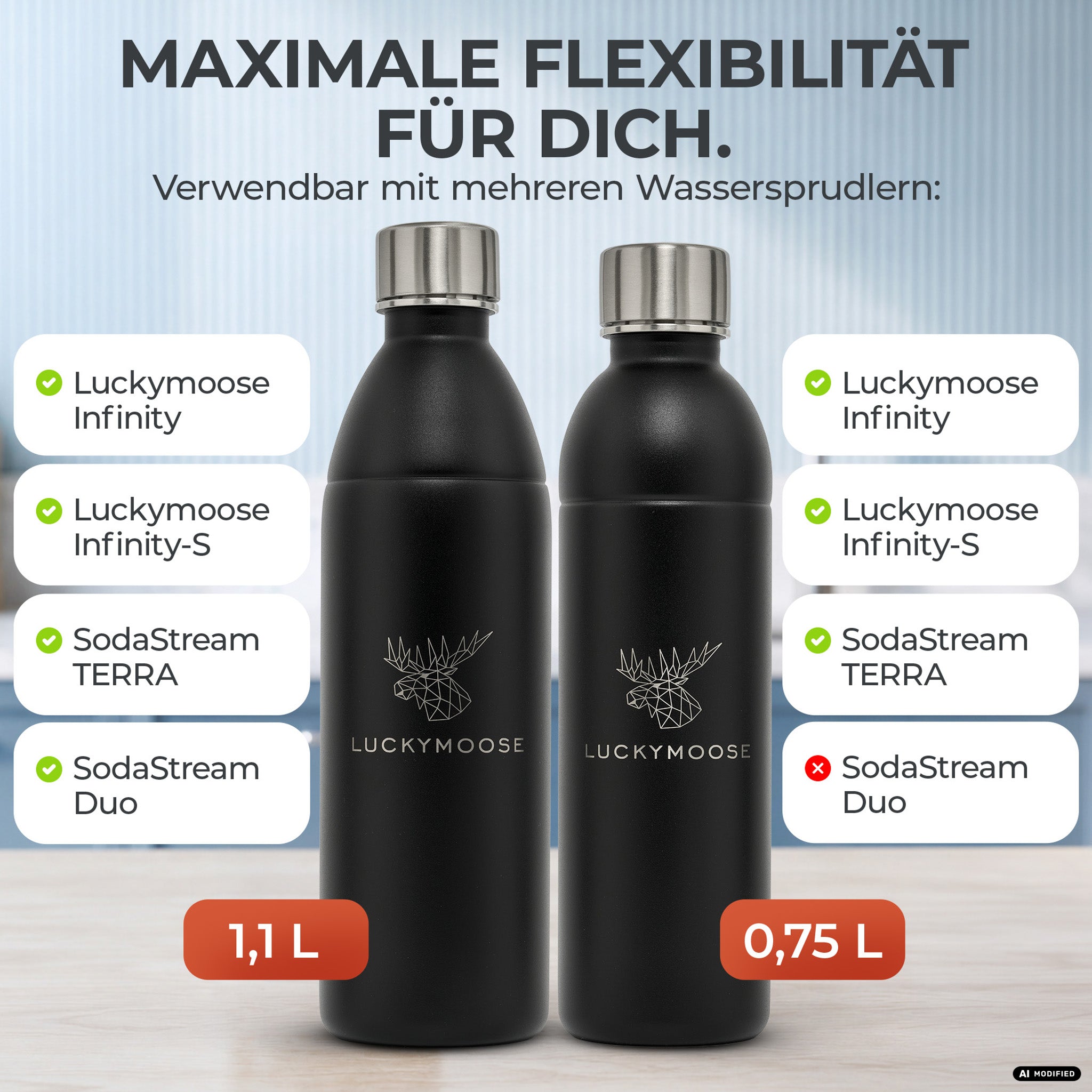 Bouteille en acier inoxydable Infinity pour 1,1L & 0,75L Sodastream TERRA & DUO
