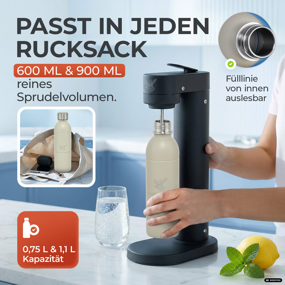 Bouteille en acier inoxydable Infinity pour 1,1L & 0,75L Sodastream TERRA & DUO
