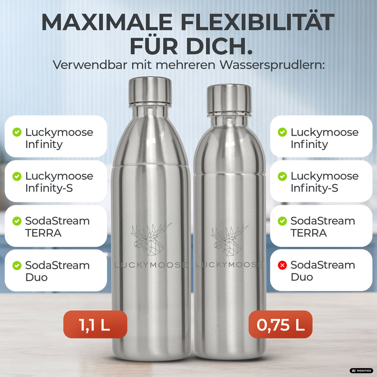 Bouteille en acier inoxydable Infinity pour 1,1L & 0,75L Sodastream TERRA & DUO