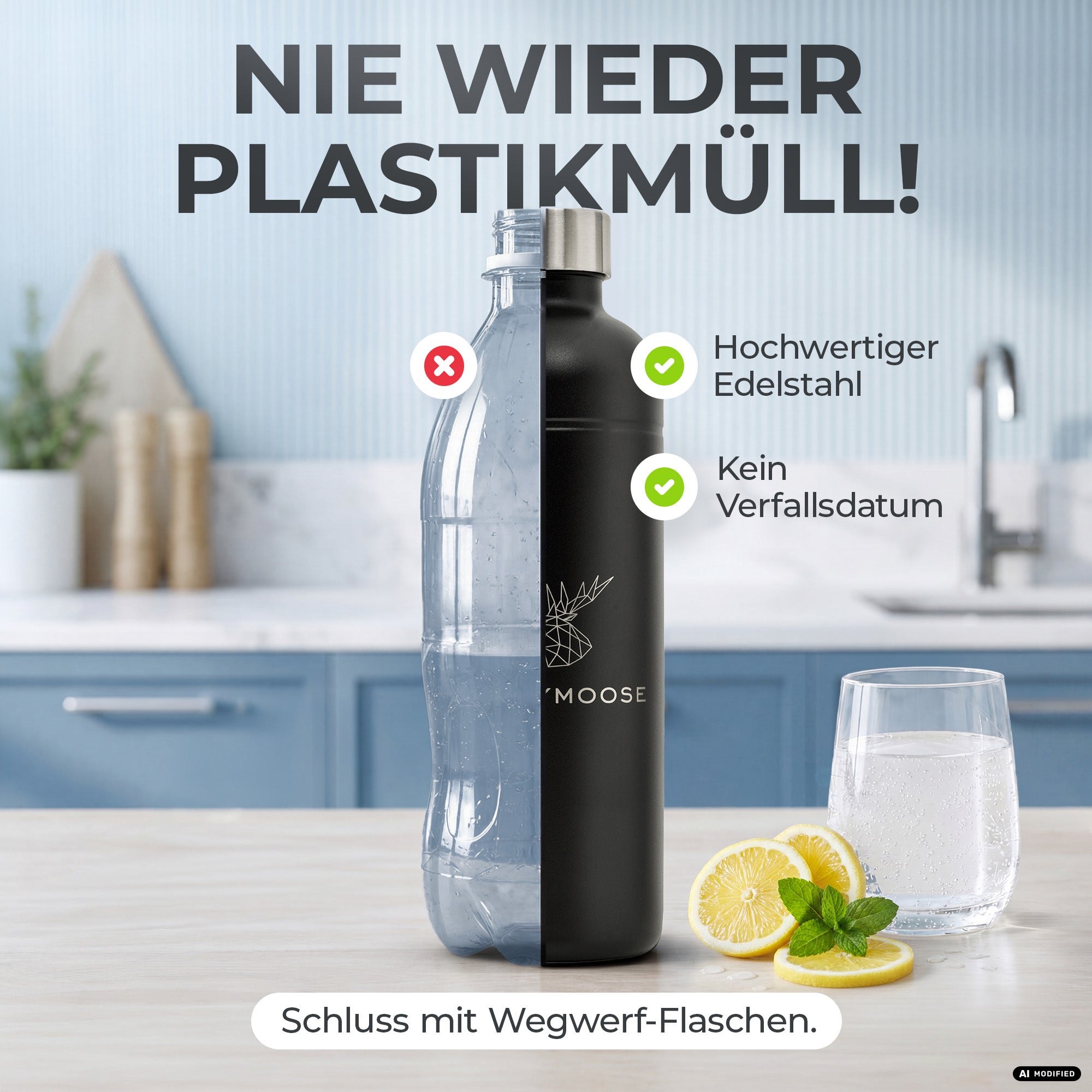 Bouteille en acier inoxydable Infinity 1,25L & 0,75L pour Aarke, Philips, Brita