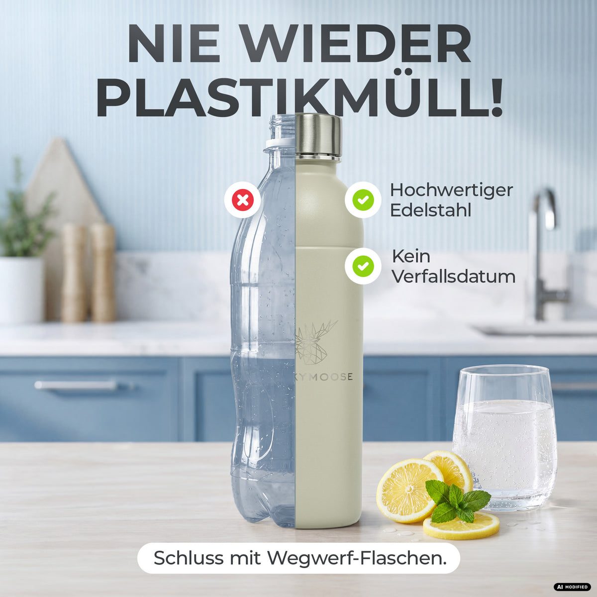 Infinity Edelstahlflasche für Aarke, Philips, Brita