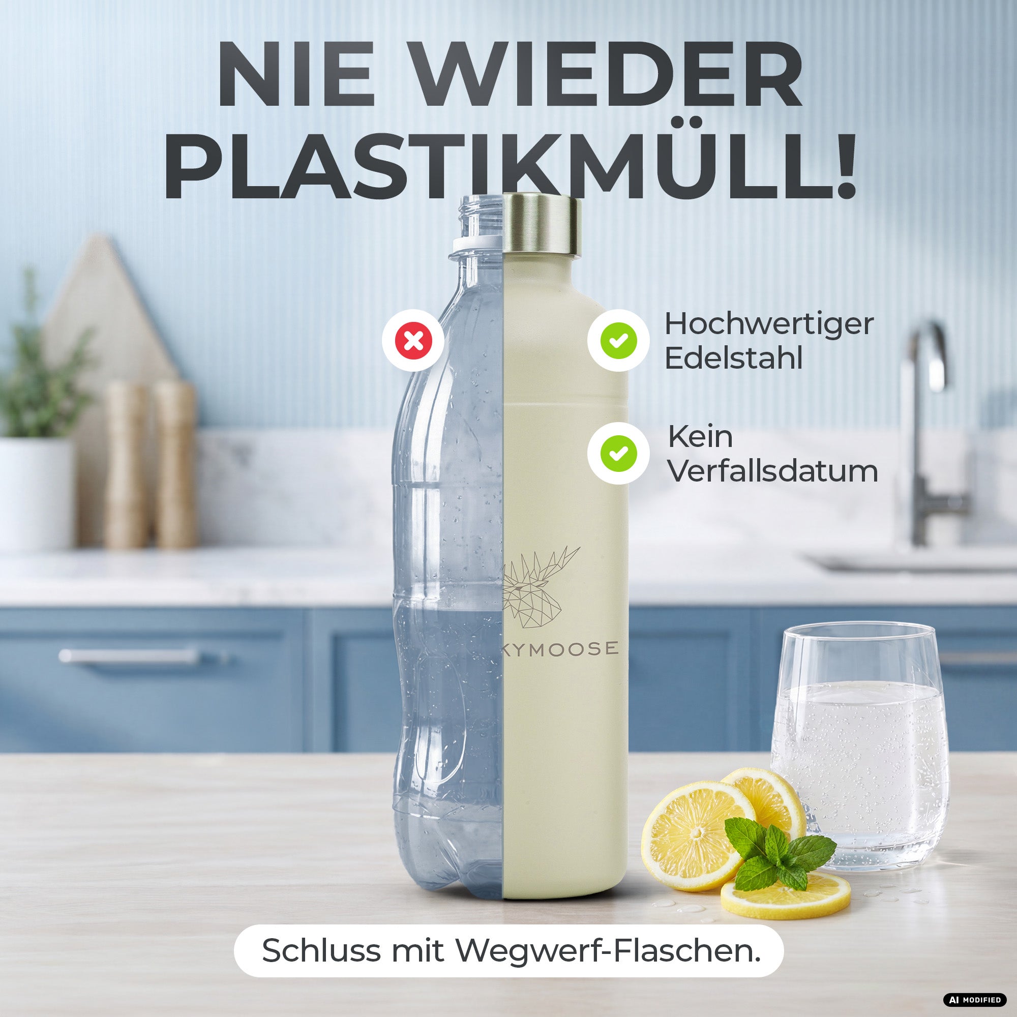 Bouteille en acier inoxydable Infinity 1,25L & 0,75L pour Aarke, Philips, Brita