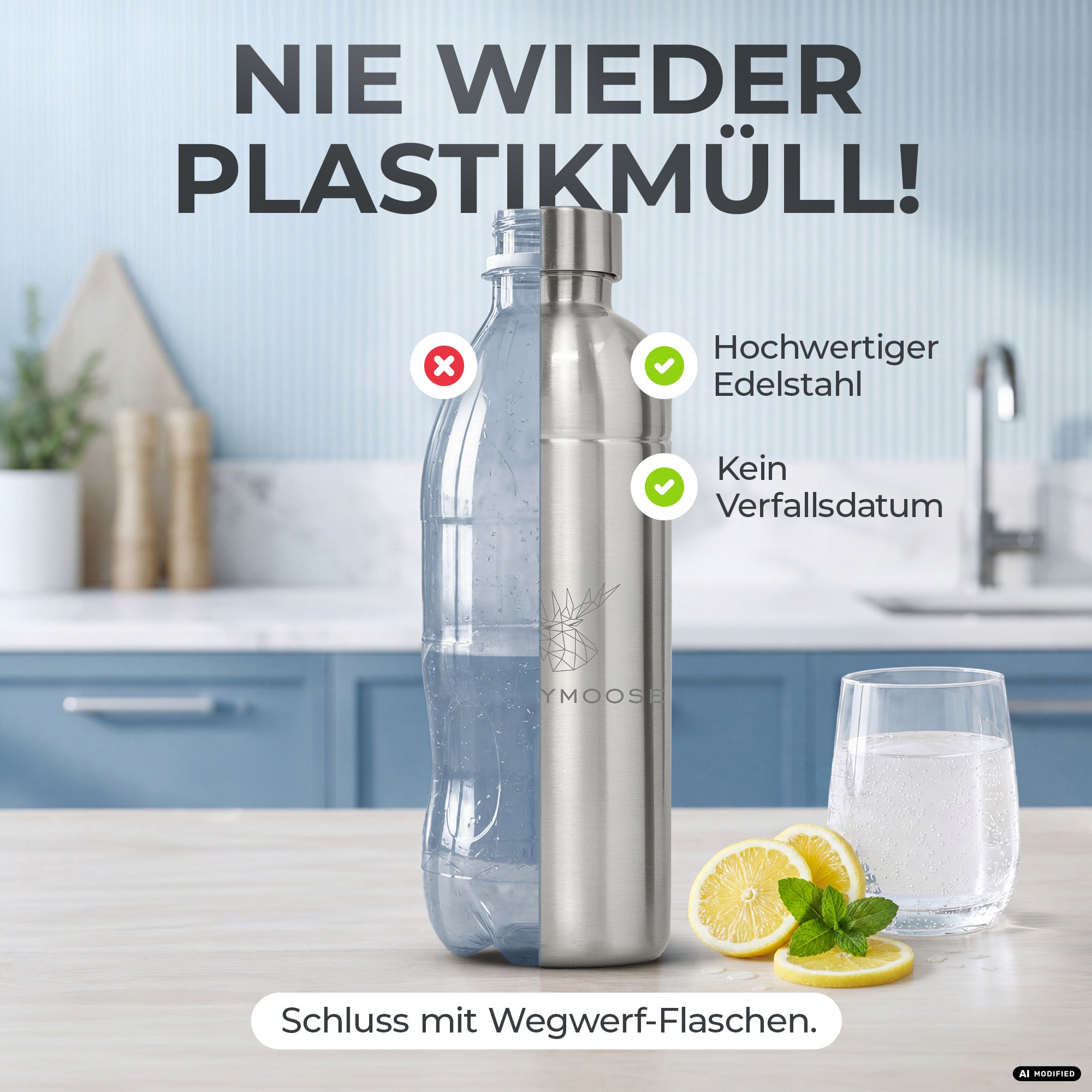 Bouteille en acier inoxydable Infinity 1,25L & 0,75L pour Aarke, Philips, Brita