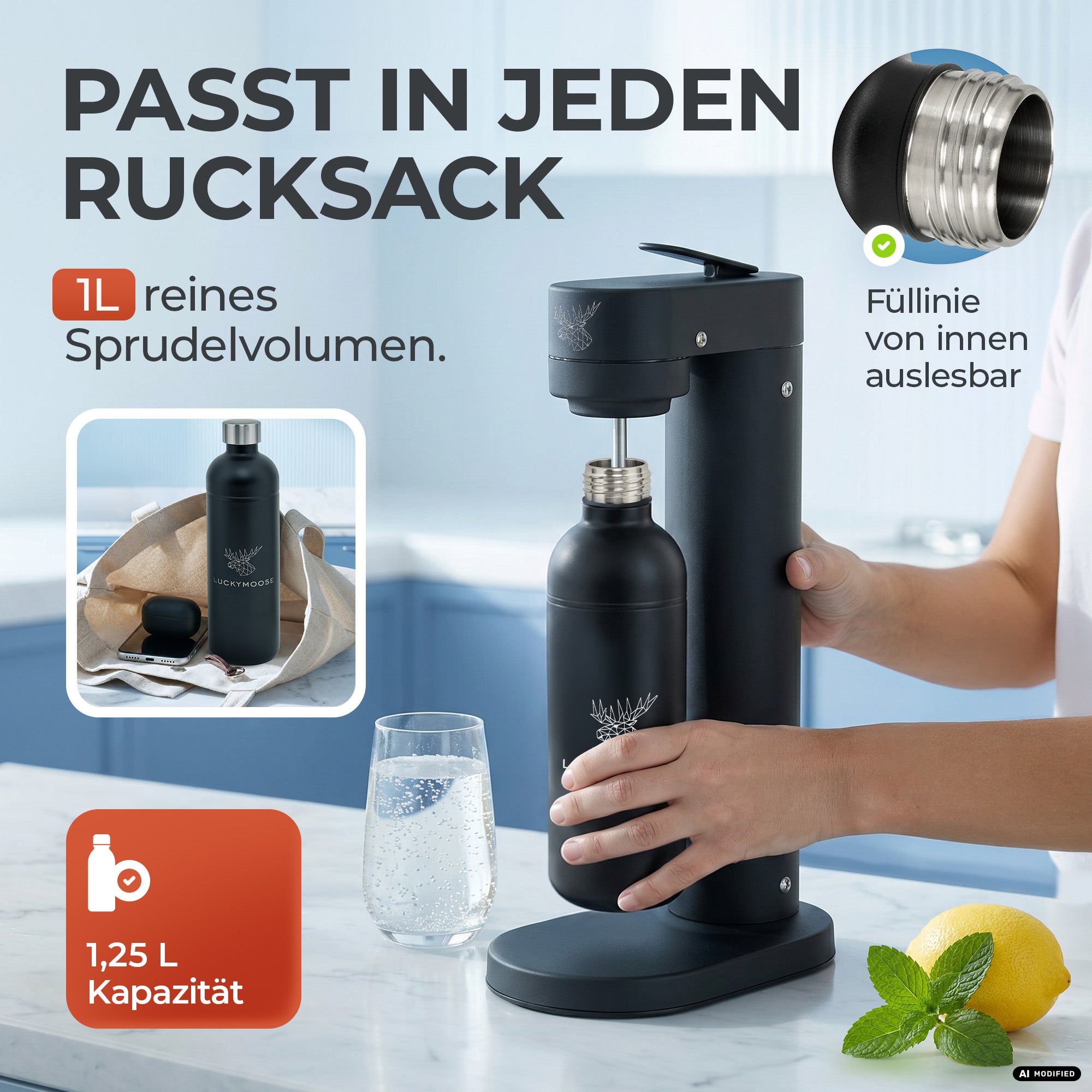 Bouteille en acier inoxydable Infinity 1,25L & 0,75L pour Aarke, Philips, Brita