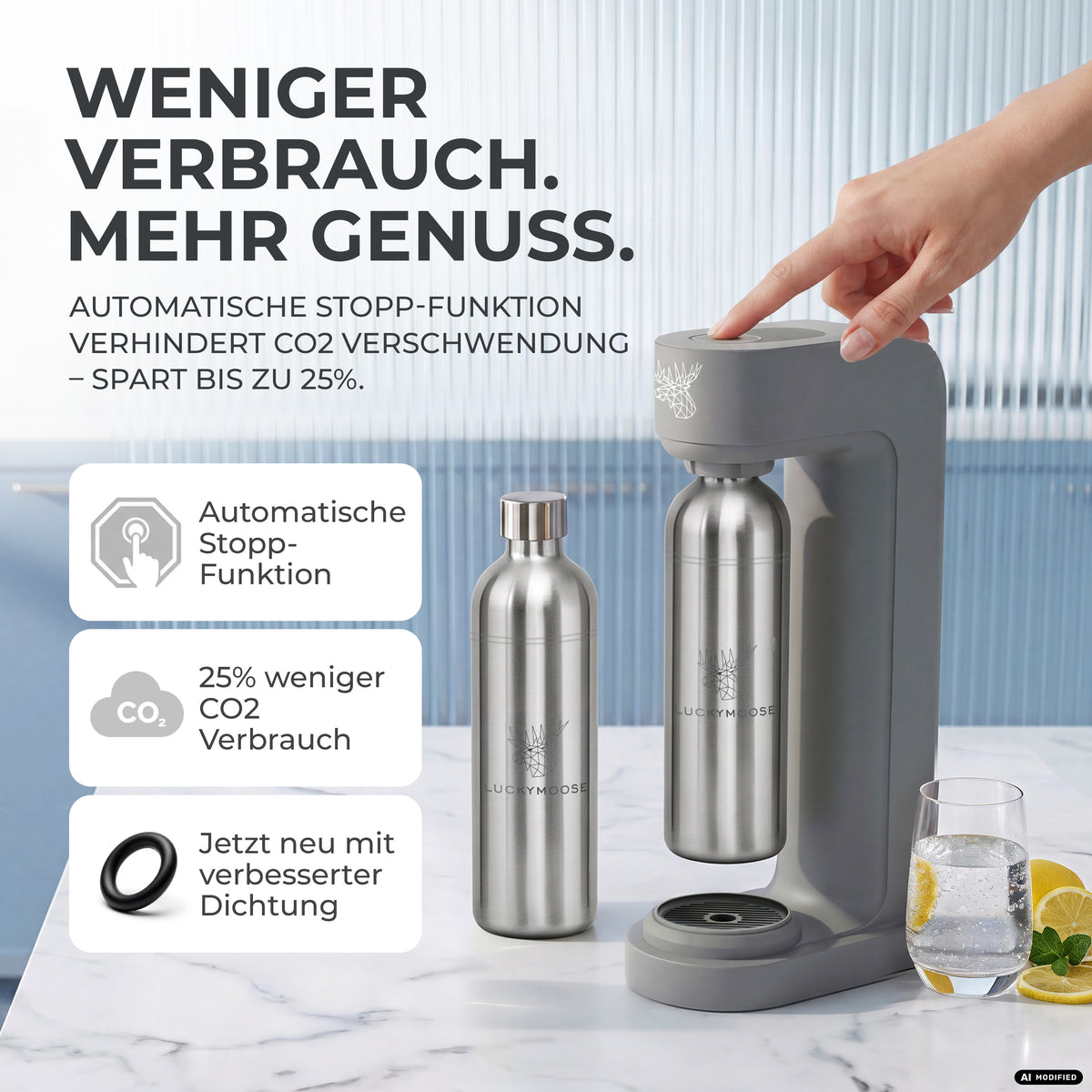 Infinity Wassersprudler mit 1,25L Edelstahlflaschen