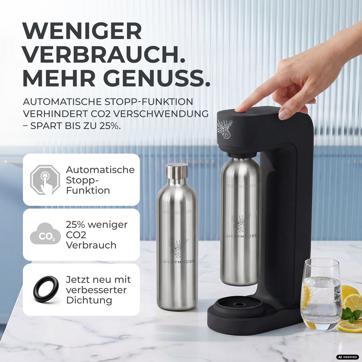 Infinity Wassersprudler mit 1,25L Edelstahlflaschen