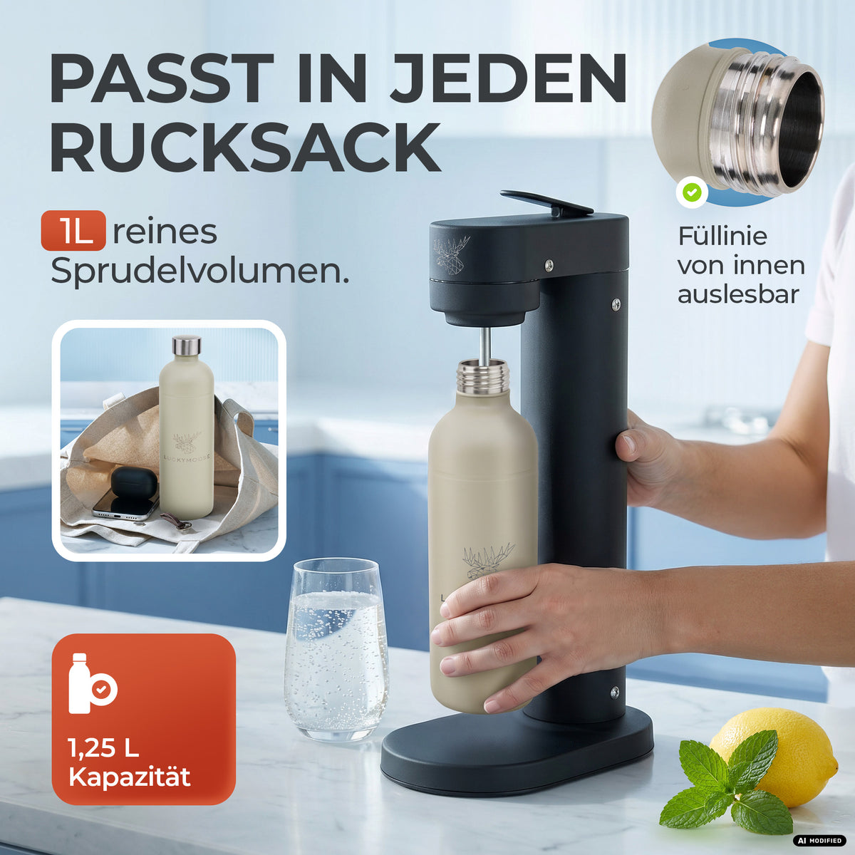 Bouteille en acier inoxydable Infinity 1,25L & 0,75L pour Aarke, Philips, Brita