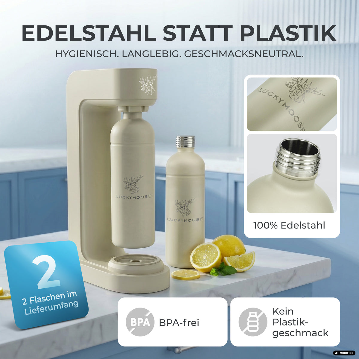 Infinity Wassersprudler mit 1,25L Edelstahlflaschen