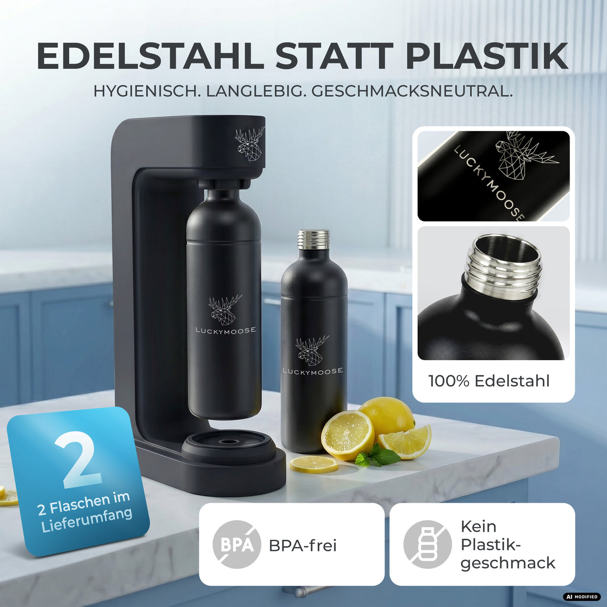 Infinity Wassersprudler mit 1,25L Edelstahlflaschen