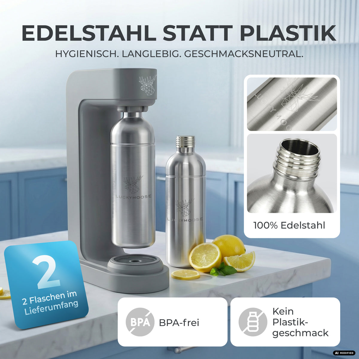 Infinity Wassersprudler mit 1,25L Edelstahlflaschen