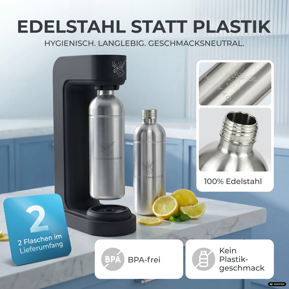 Infinity Wassersprudler mit 1,25L Edelstahlflaschen