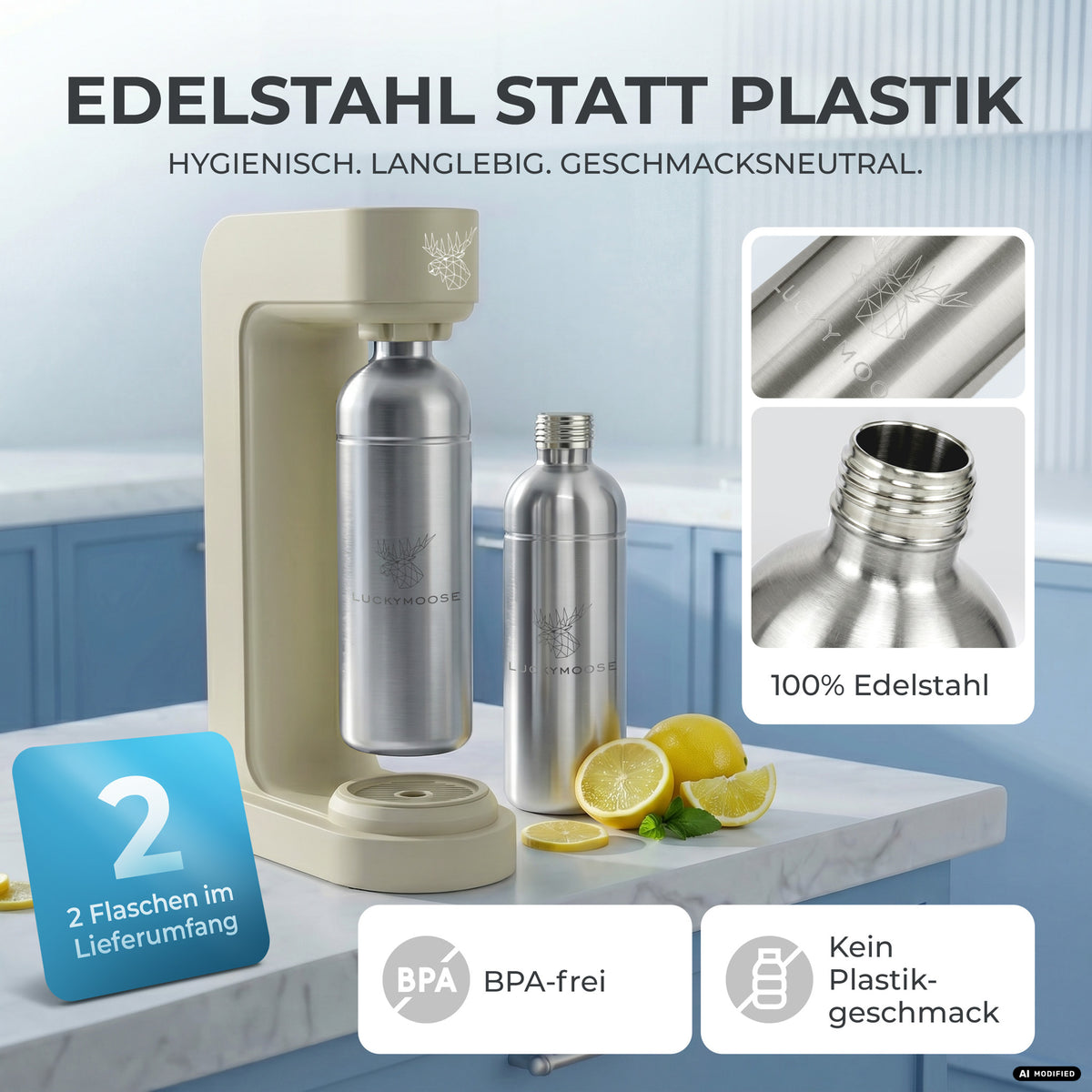 Infinity Wassersprudler mit 1,25L Edelstahlflaschen