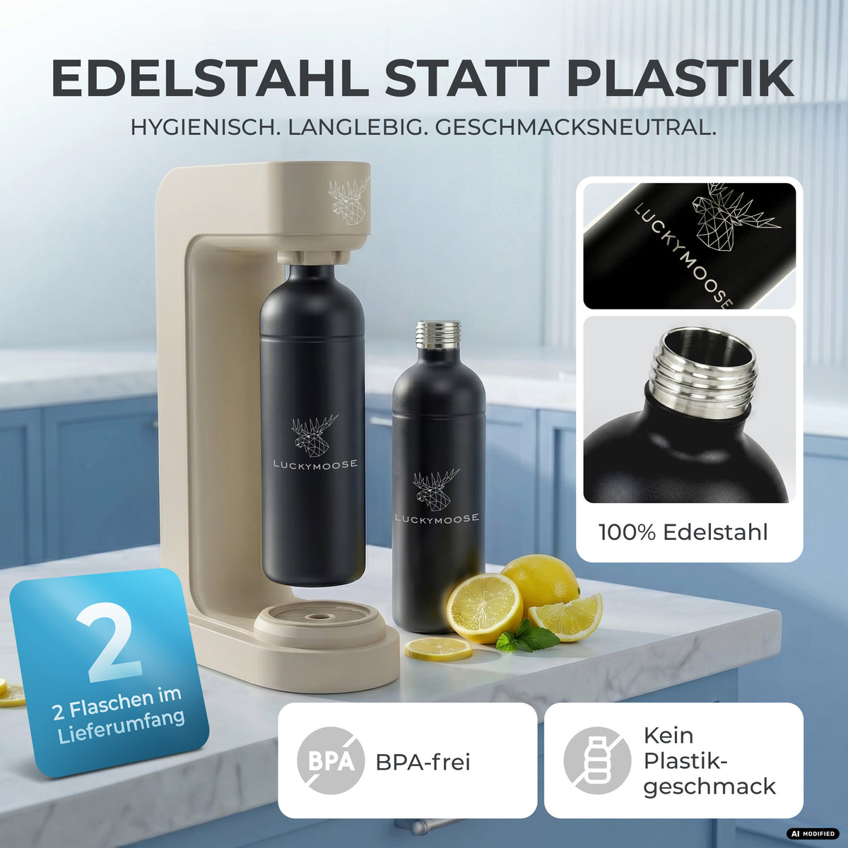Infinity Wassersprudler mit 1,25L Edelstahlflaschen