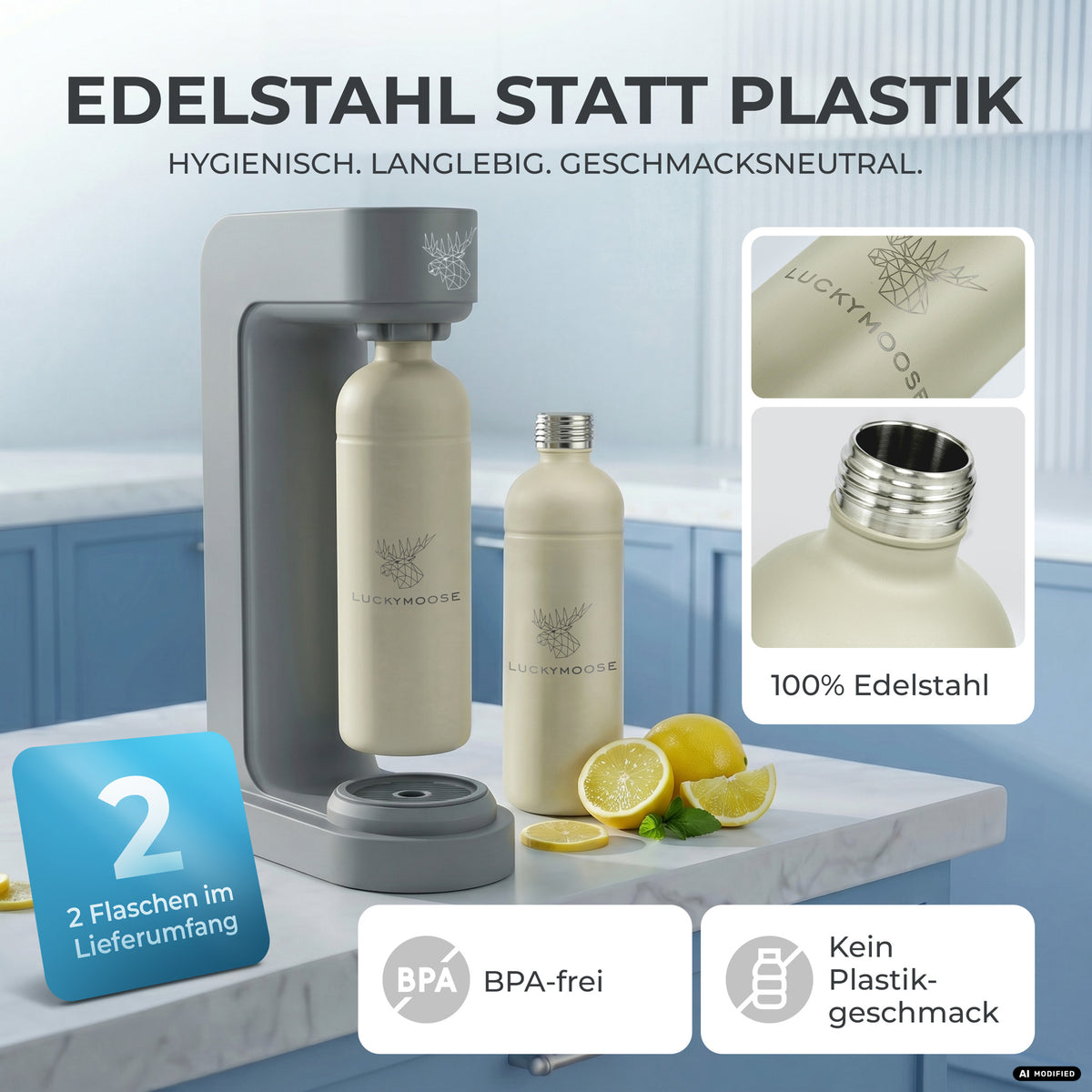 Infinity Wassersprudler mit 1,25L Edelstahlflaschen