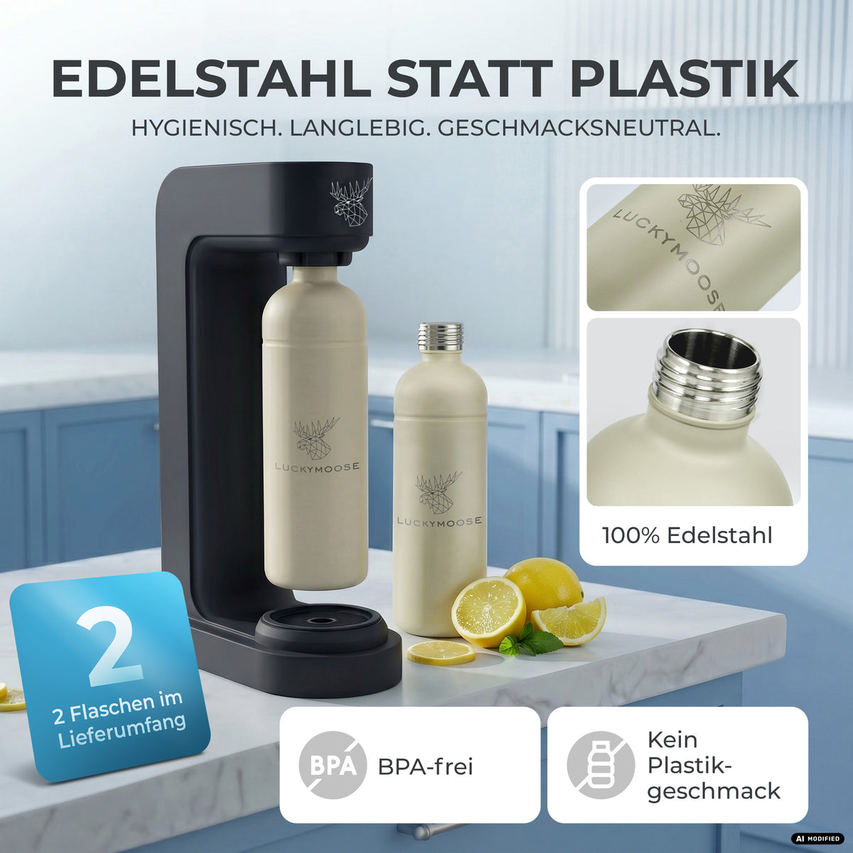 Infinity Wassersprudler mit 1,25L Edelstahlflaschen