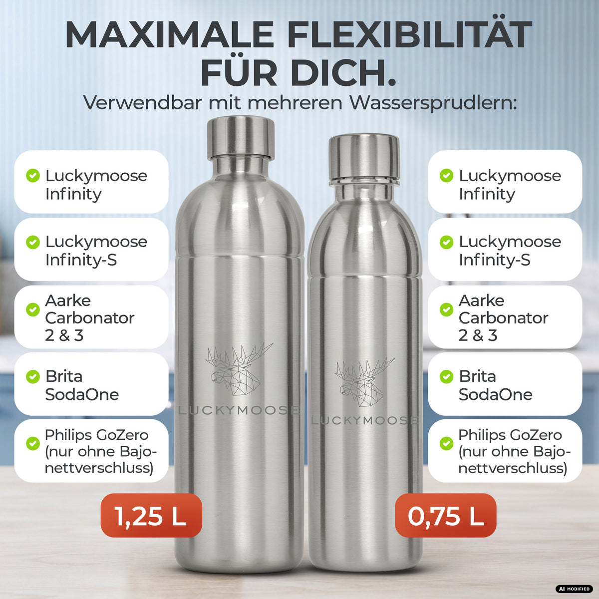 Infinity Edelstahlflasche für Aarke, Philips, Brita