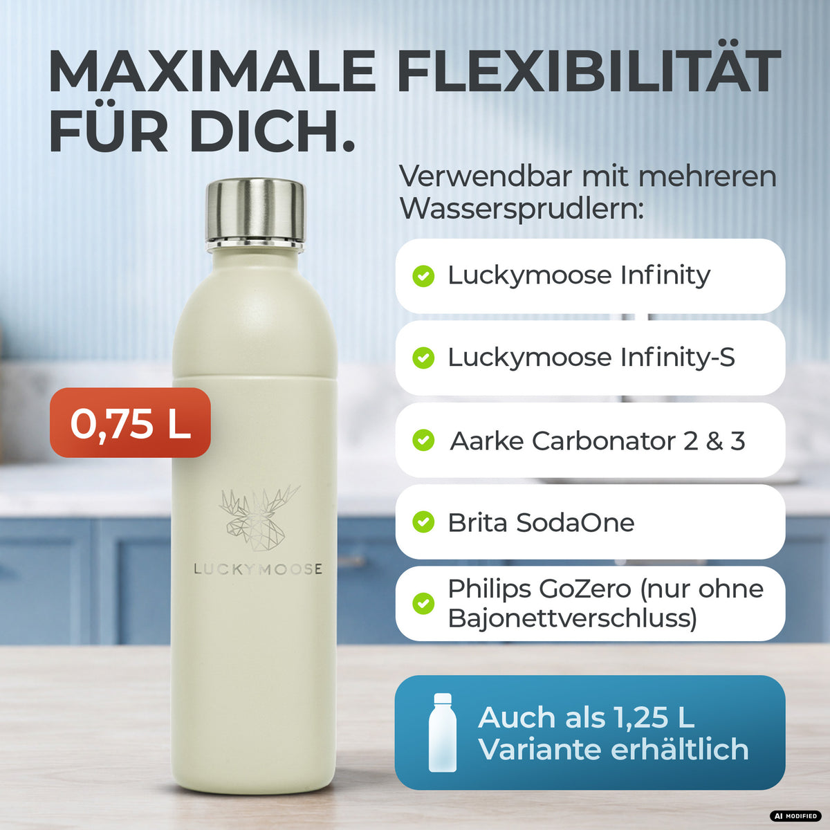 Infinity Edelstahlflasche für Aarke, Philips, Brita