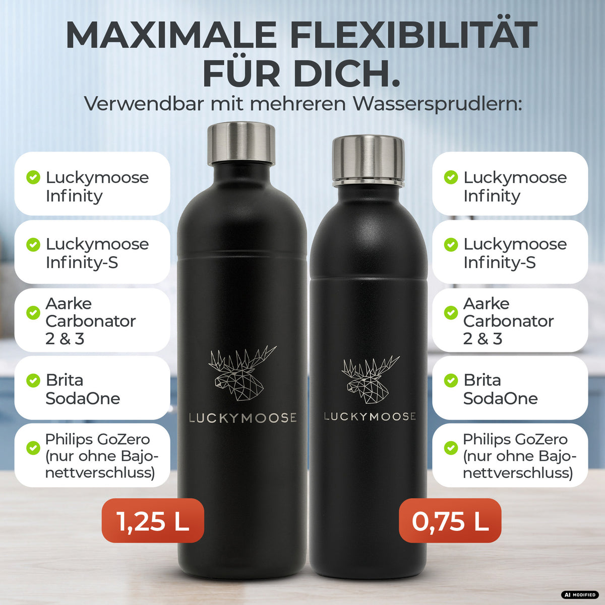 Infinity Edelstahlflasche für Aarke, Philips, Brita