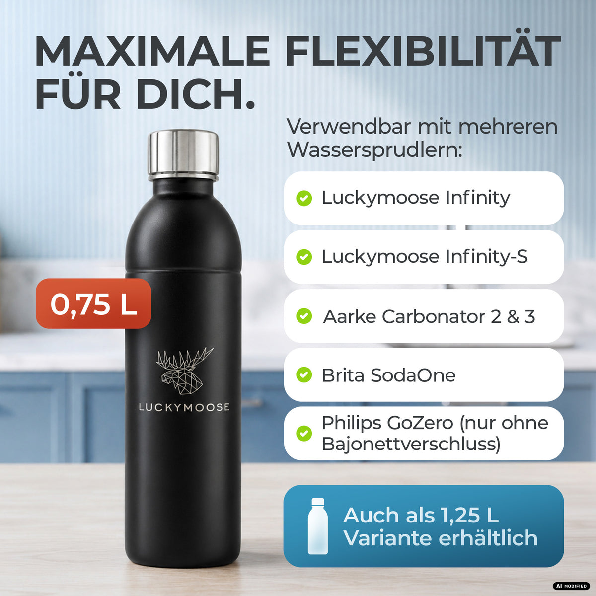 Infinity Edelstahlflasche für Aarke, Philips, Brita