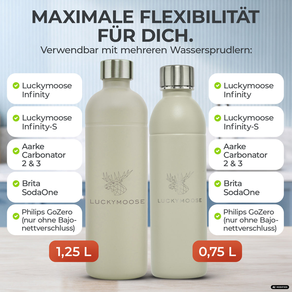 Infinity Edelstahlflasche für Aarke, Philips, Brita