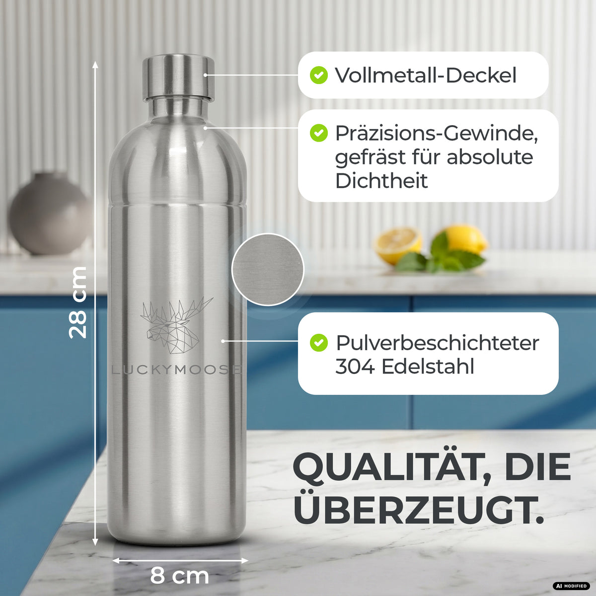 Bouteille en acier inoxydable Infinity 1,25L & 0,75L pour Aarke, Philips, Brita