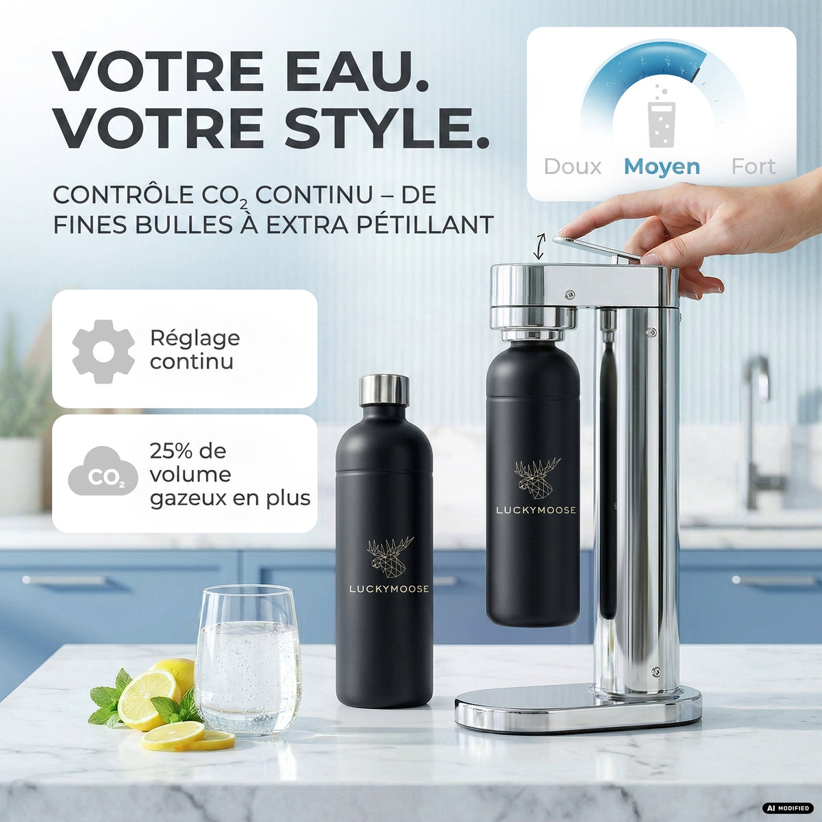 Machine à eau gazeuse Infinity-S avec 2 bouteilles en acier inoxydable d