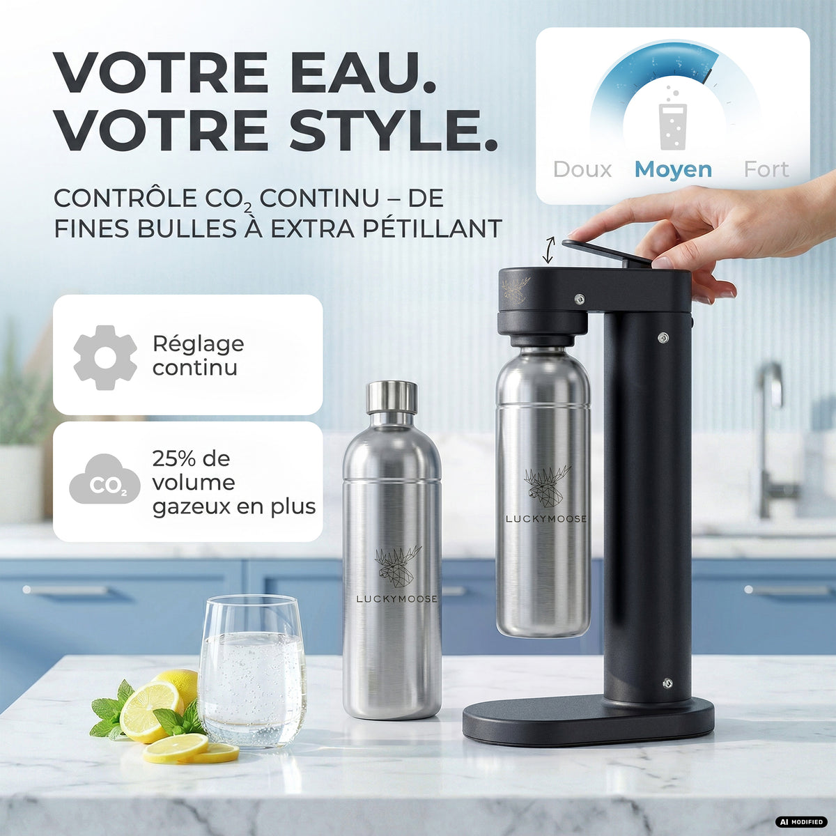 Machine à eau gazeuse Infinity-S avec 2 bouteilles en acier inoxydable d